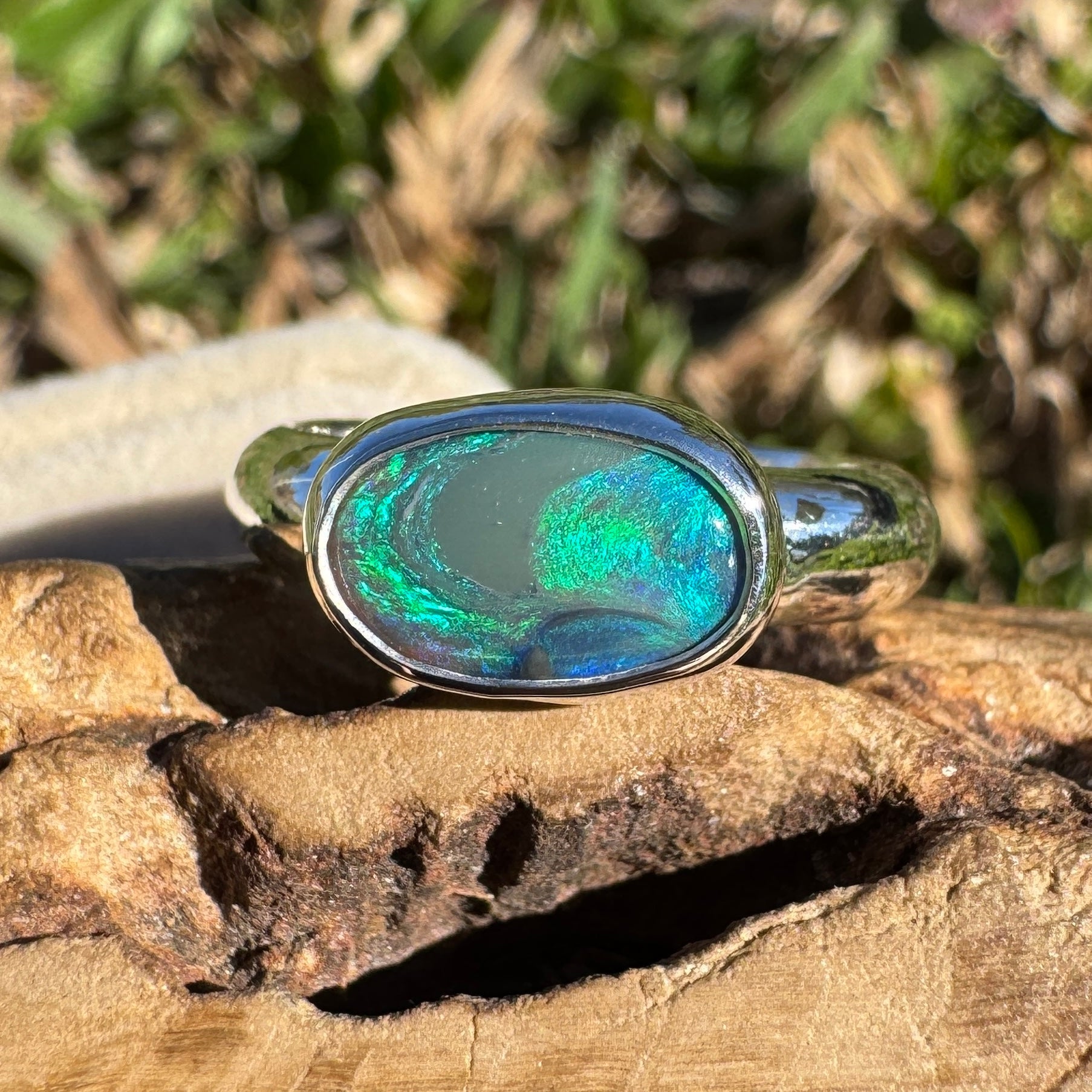 1ct Lightning Ridge Black Opal Ring ~ 'Nullarbor Drift' | 925 Sterling Silver | Solid Australian Opal