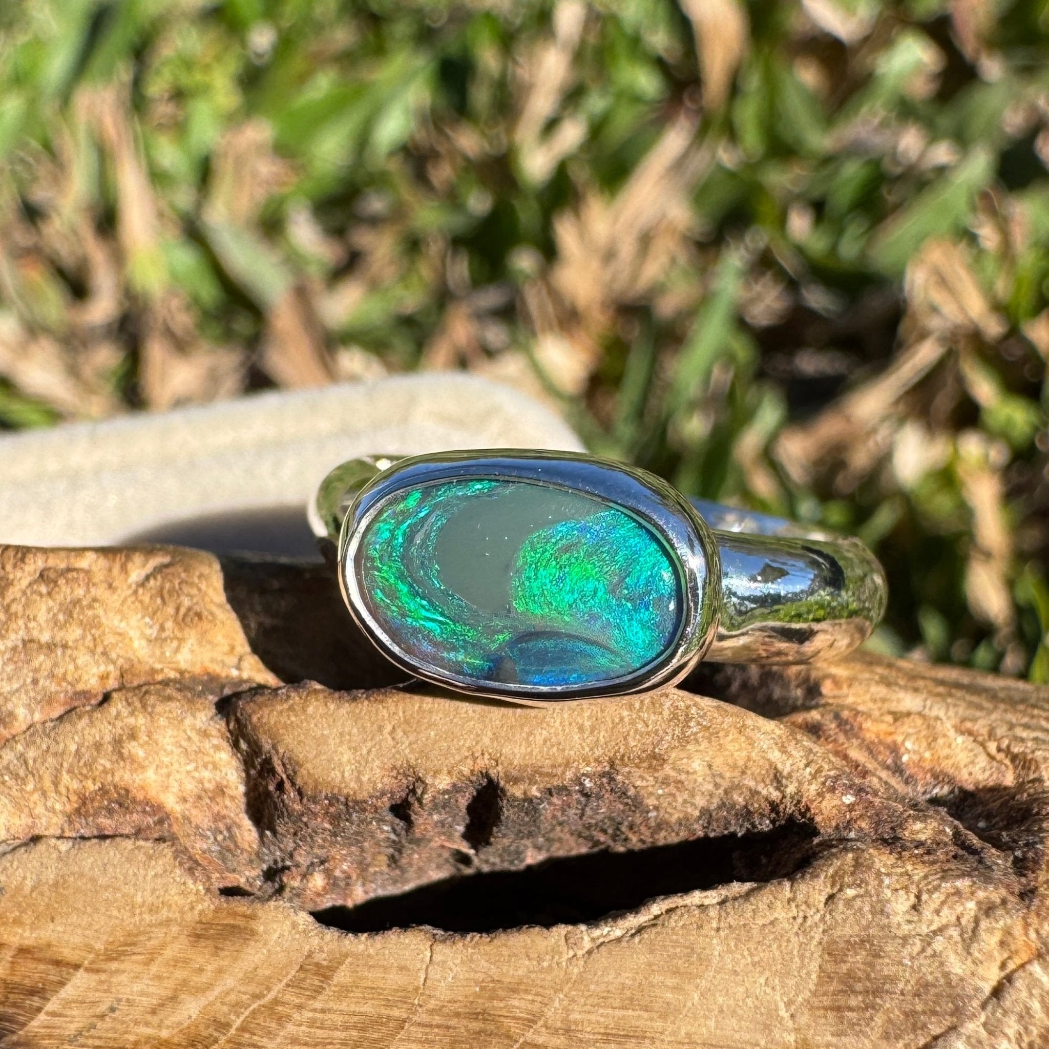 1ct Lightning Ridge Black Opal Ring ~ 'Nullarbor Drift' | 925 Sterling Silver | Solid Australian Opal