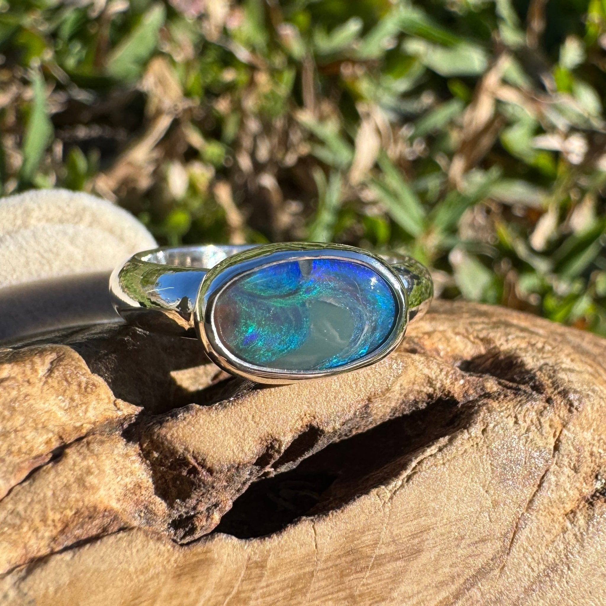 1ct Lightning Ridge Black Opal Ring ~ 'Nullarbor Drift' | 925 Sterling Silver | Solid Australian Opal