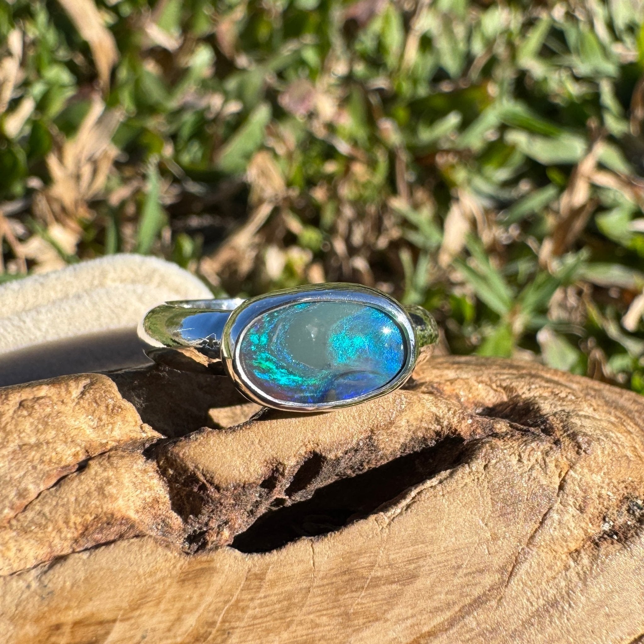 1ct Lightning Ridge Black Opal Ring ~ 'Nullarbor Drift' | 925 Sterling Silver | Solid Australian Opal