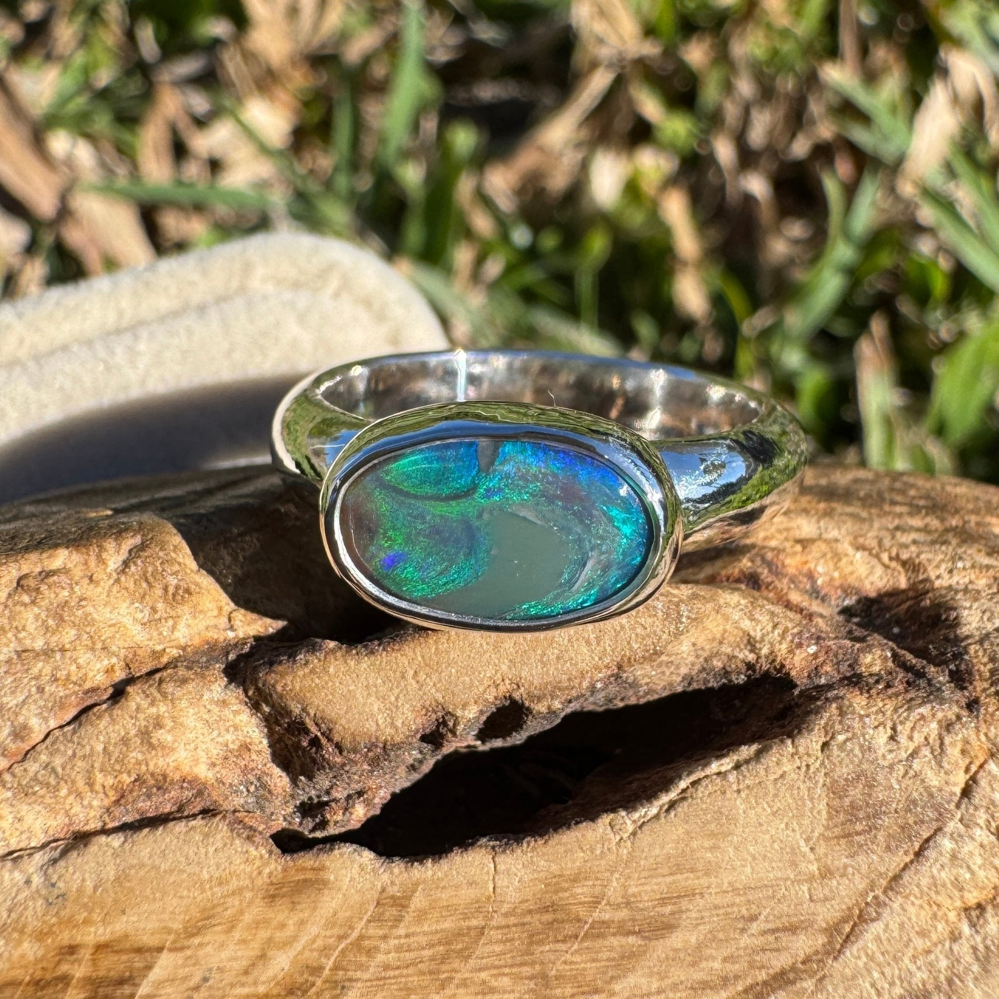 1ct Lightning Ridge Black Opal Ring ~ 'Nullarbor Drift' | 925 Sterling Silver | Solid Australian Opal
