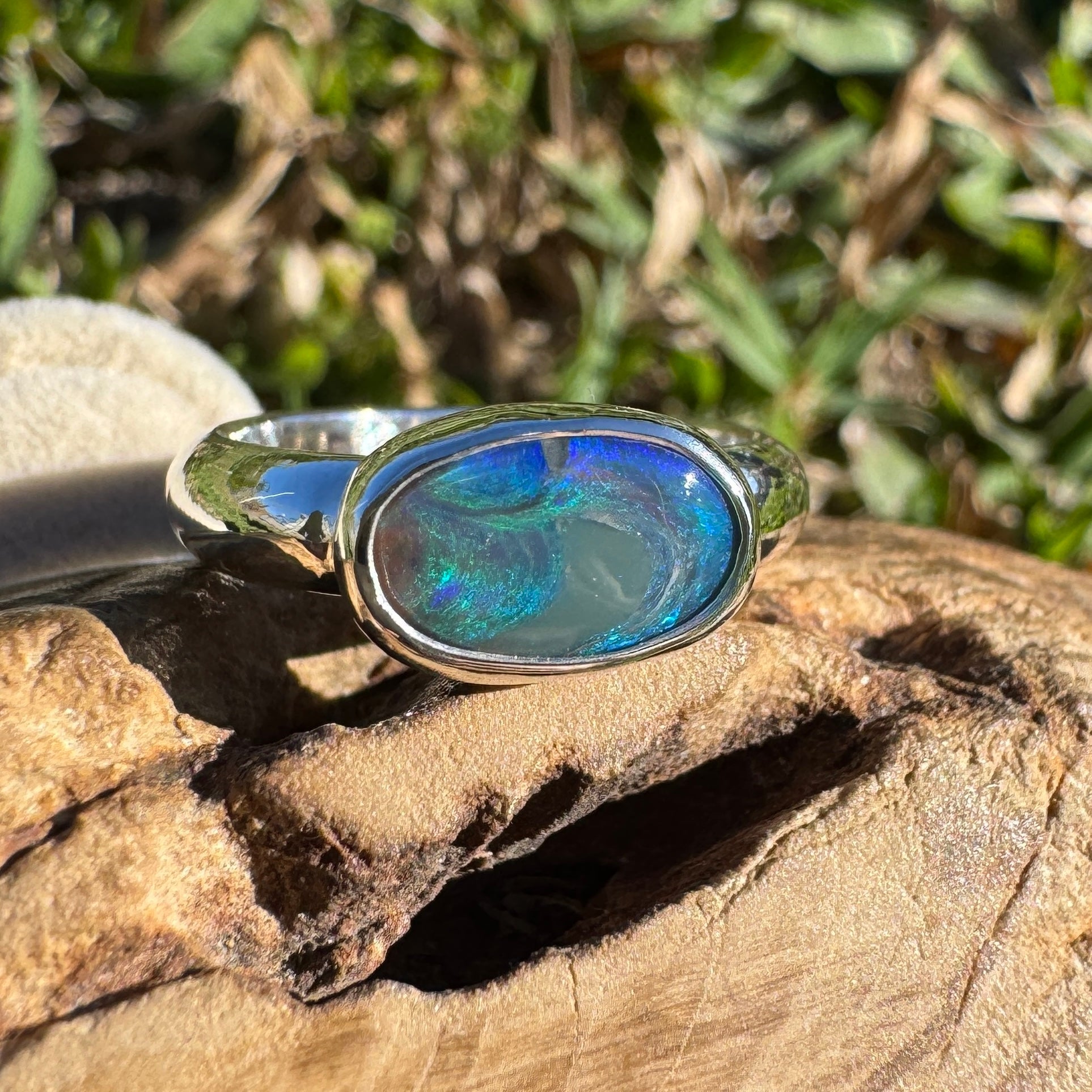 1ct Lightning Ridge Black Opal Ring ~ 'Nullarbor Drift' | 925 Sterling Silver | Solid Australian Opal