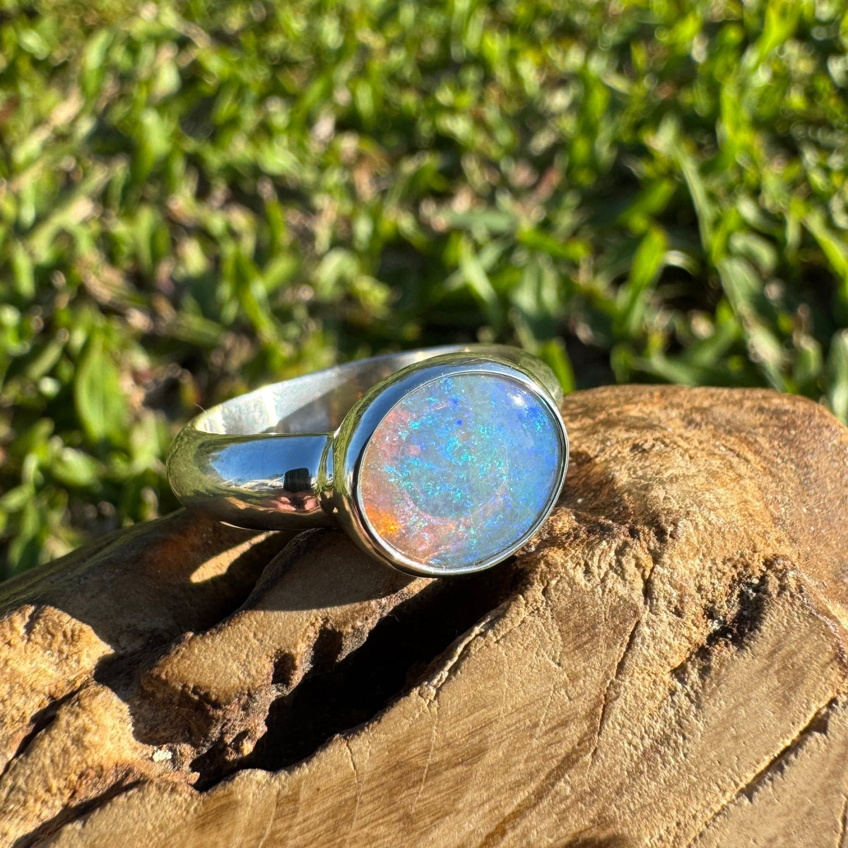 1ct Lightning Ridge Crystal Opal Ring ~ 'Tamar Valley Blue' | 925 Sterling Silver | Solid Australian Opal
