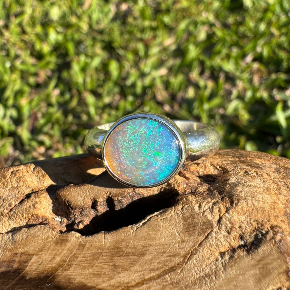 1ct Lightning Ridge Crystal Opal Ring ~ 'Tamar Valley Blue' | 925 Sterling Silver | Solid Australian Opal