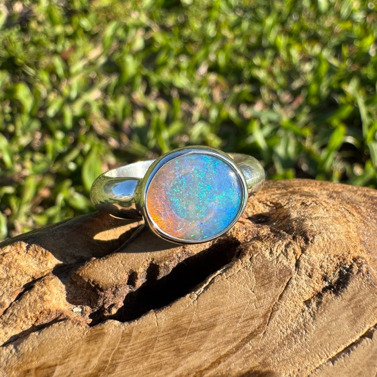 1ct Lightning Ridge Crystal Opal Ring ~ 'Tamar Valley Blue' | 925 Sterling Silver | Solid Australian Opal