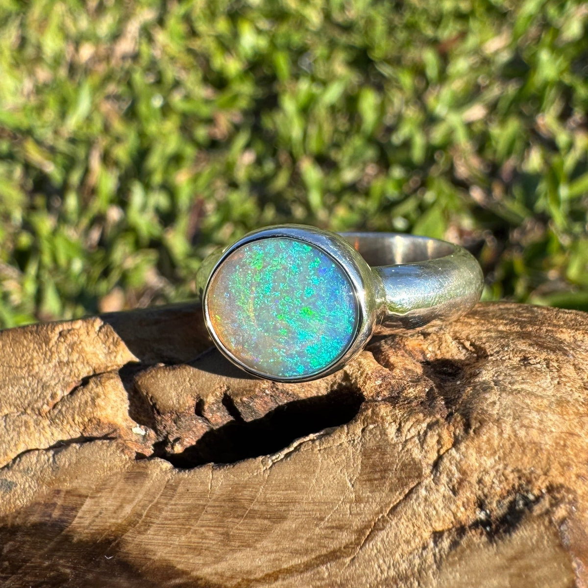 1ct Lightning Ridge Crystal Opal Ring ~ 'Tamar Valley Blue' | 925 Sterling Silver | Solid Australian Opal