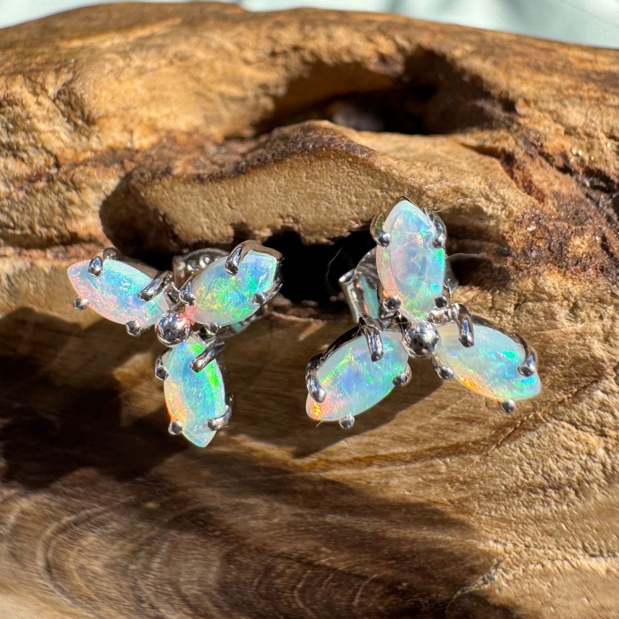 1ct Lightning Ridge Crystal Opal Stud Earrings ~ 'Burleigh Blues' | 925 Sterling Silver | Solid Australian Opal
