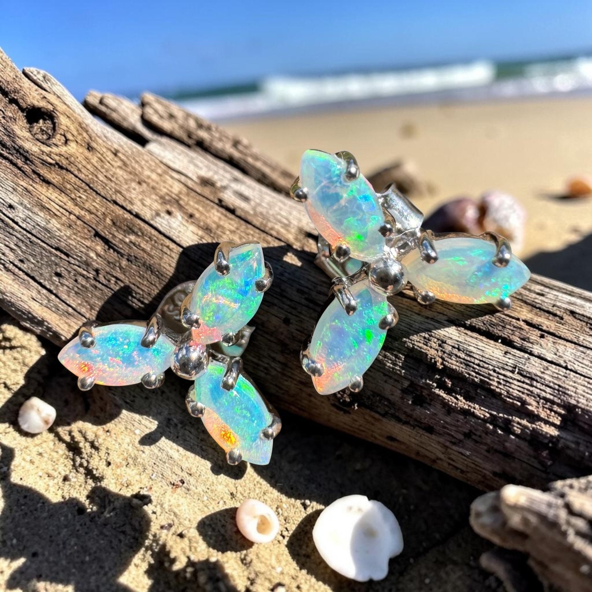 1ct Lightning Ridge Crystal Opal Stud Earrings ~ 'Burleigh Blues' | 925 Sterling Silver | Solid Australian Opal