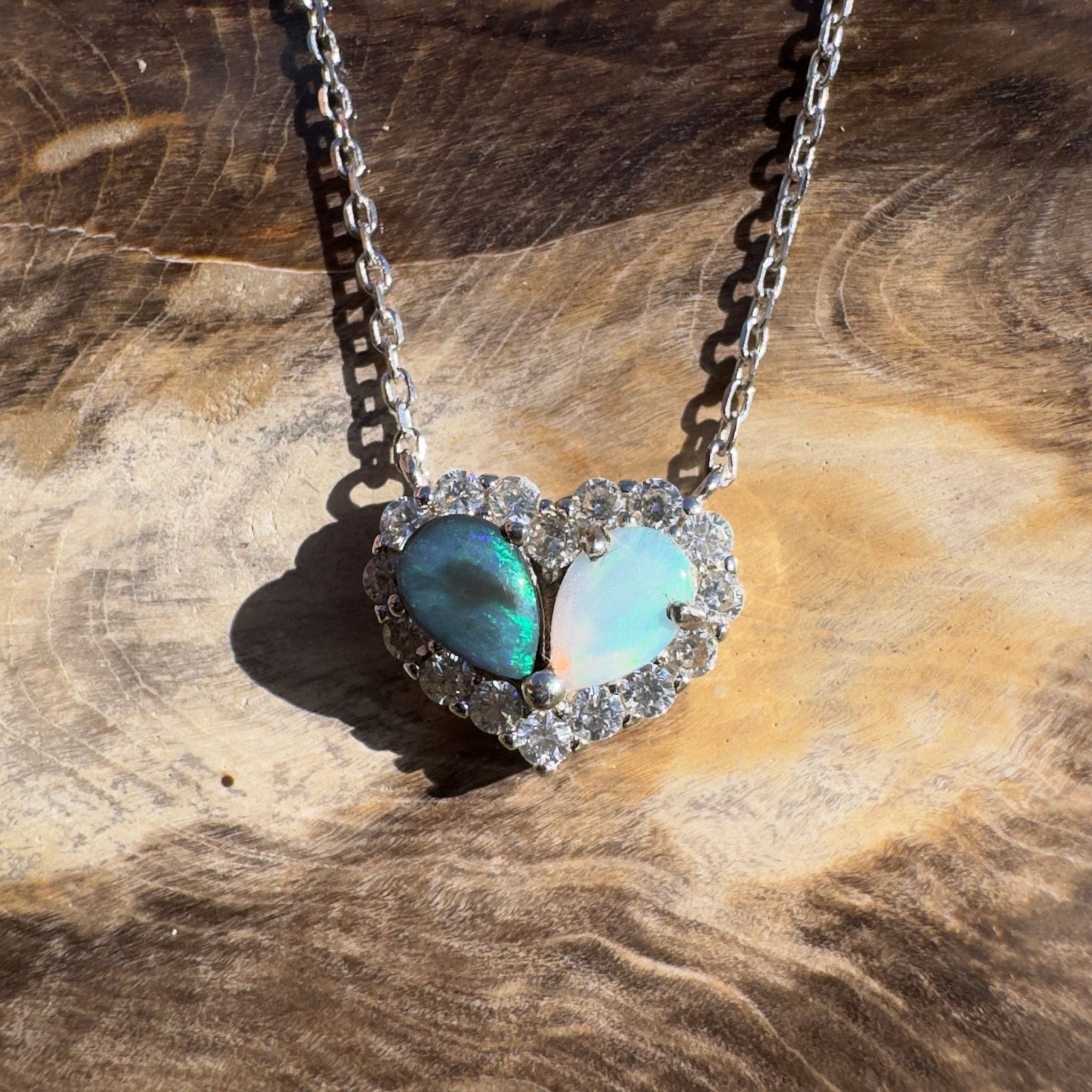 1ct Lightning Ridge Opal Pendant Necklace ~ 'Twilight Bay Heart' | 925 Sterling Silver | Solid Australian Opal