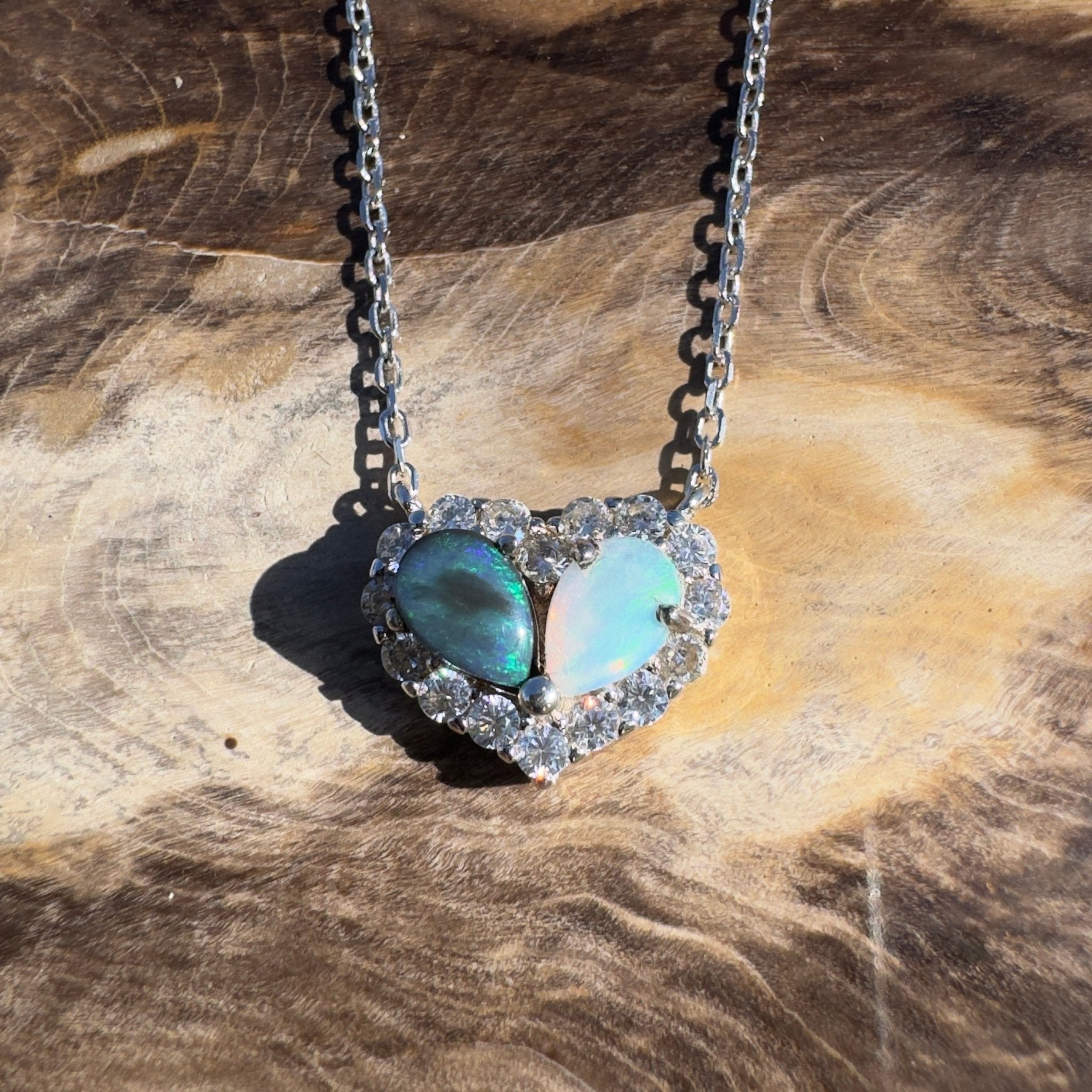 1ct Lightning Ridge Opal Pendant Necklace ~ 'Twilight Bay Heart' | 925 Sterling Silver | Solid Australian Opal