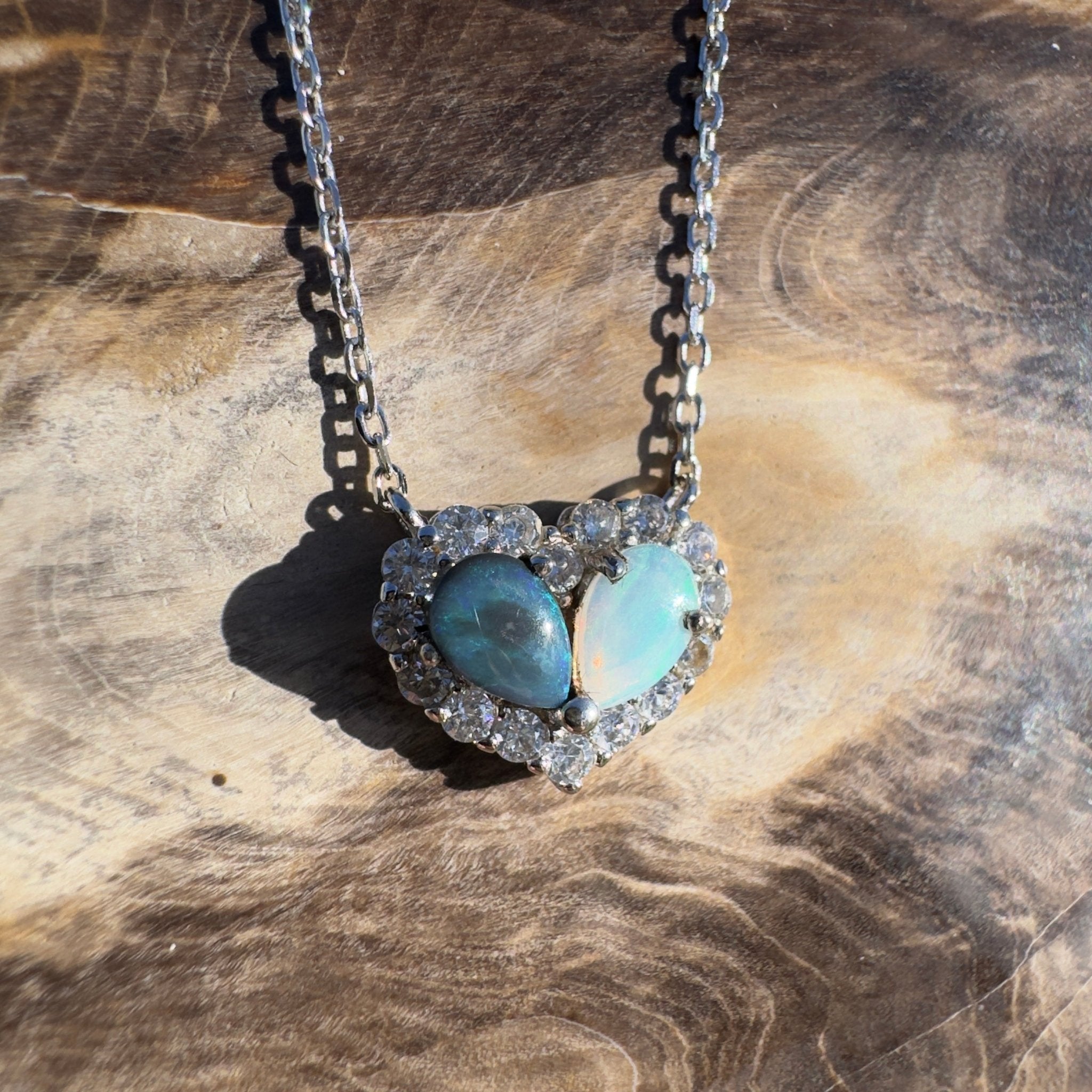 1ct Lightning Ridge Opal Pendant Necklace ~ 'Twilight Bay Heart' | 925 Sterling Silver | Solid Australian Opal