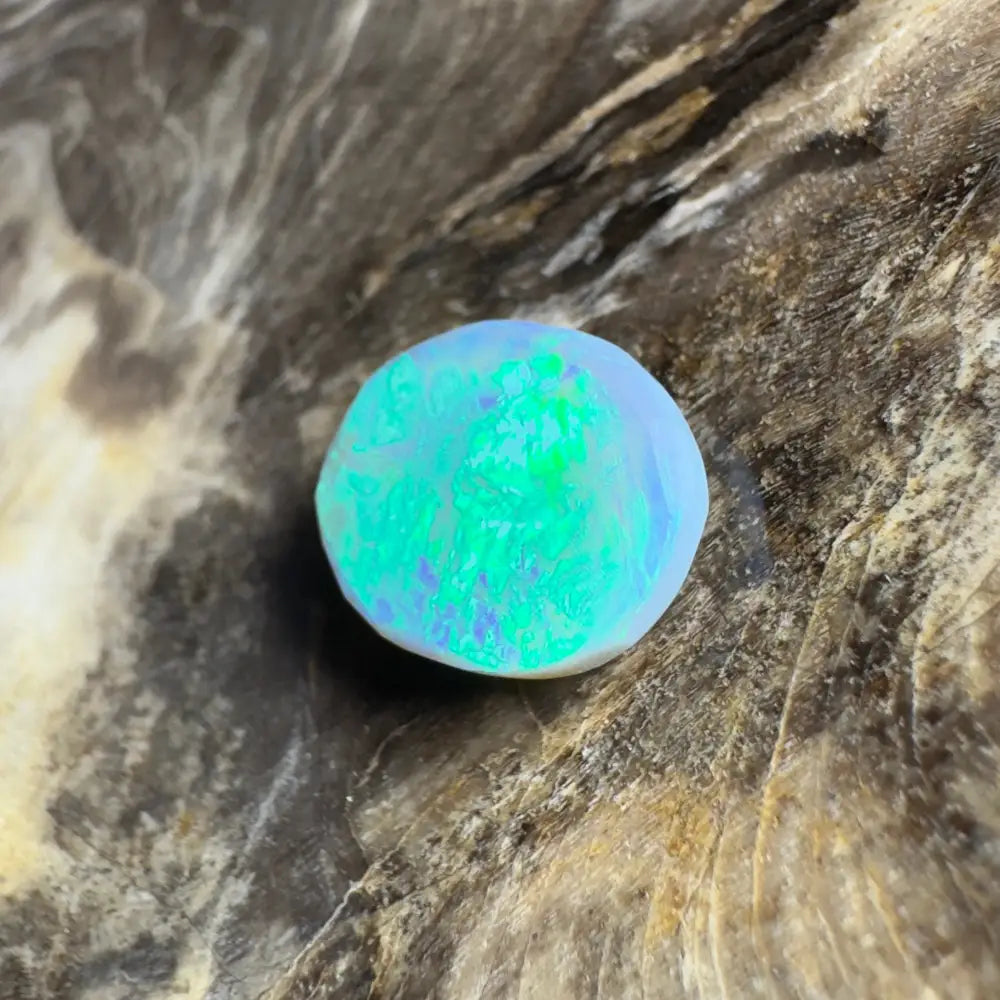 Round opal with green and blue play-of-color.