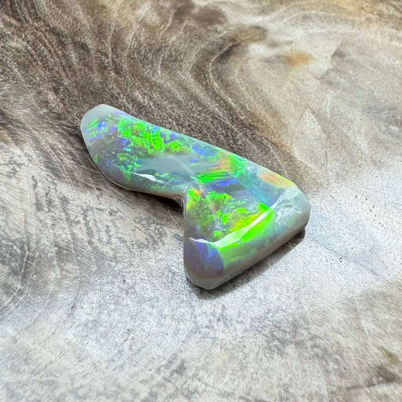 Iridescent T-shaped Lightning Ridge semi Black Opal, 2.5ct hand-cut solid gemstone