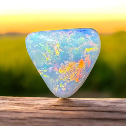 Iridescent triangular Lightning Ridge semi-black opal totaling 2.9 carats