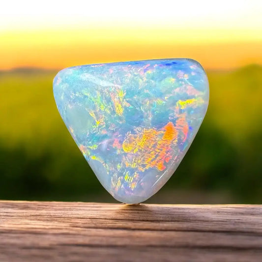 Iridescent triangular Lightning Ridge semi-black opal totaling 2.9 carats