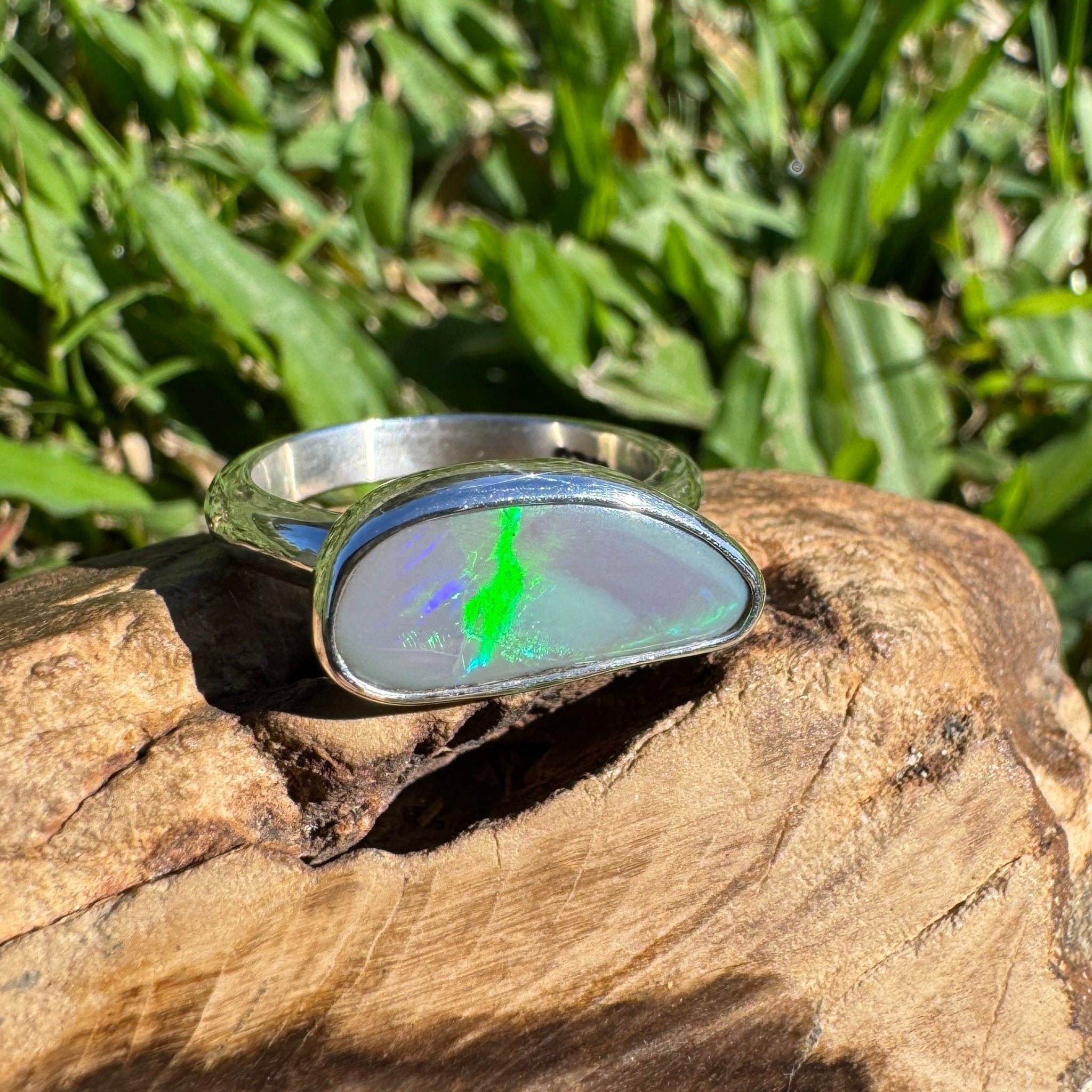 2.02ct Australian Solid Lightning Ridge Opal Silver Ring ~ 'Emu Park Essence' | 925 Sterling Silver | Solid Australian Opal