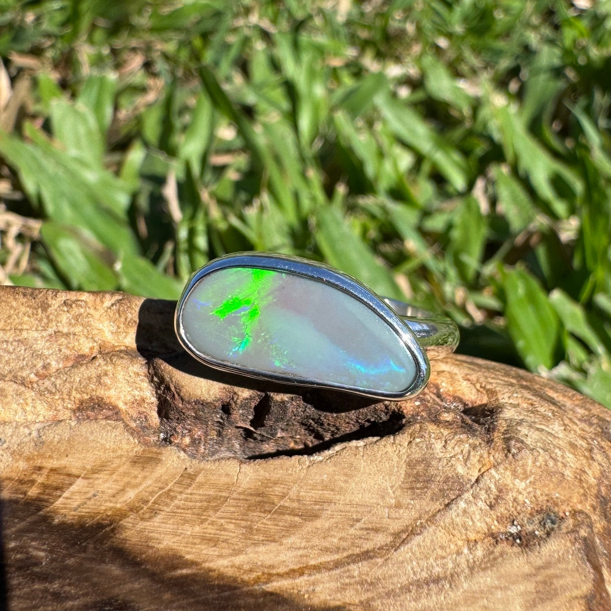 2.02ct Australian Solid Lightning Ridge Opal Silver Ring ~ 'Emu Park Essence' | 925 Sterling Silver | Solid Australian Opal