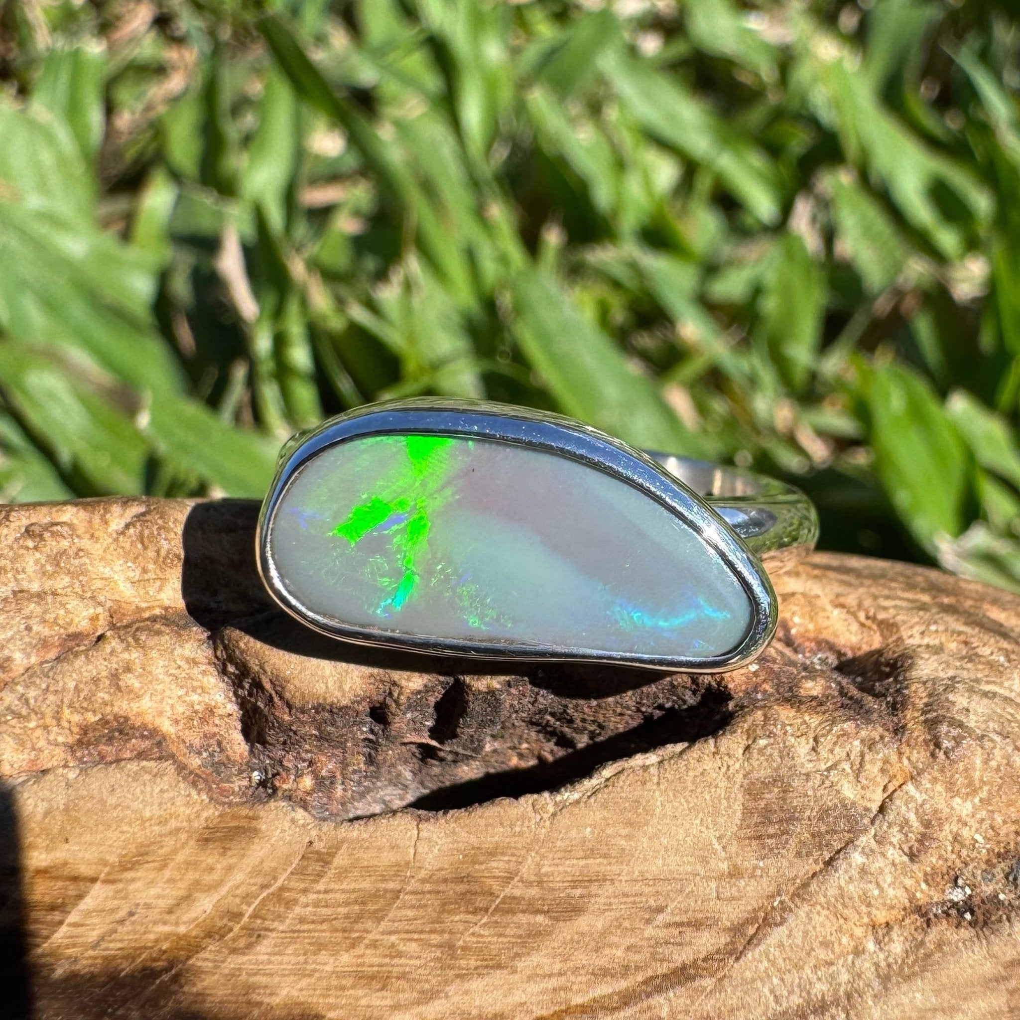 2.02ct Australian Solid Lightning Ridge Opal Silver Ring ~ 'Emu Park Essence' | 925 Sterling Silver | Solid Australian Opal
