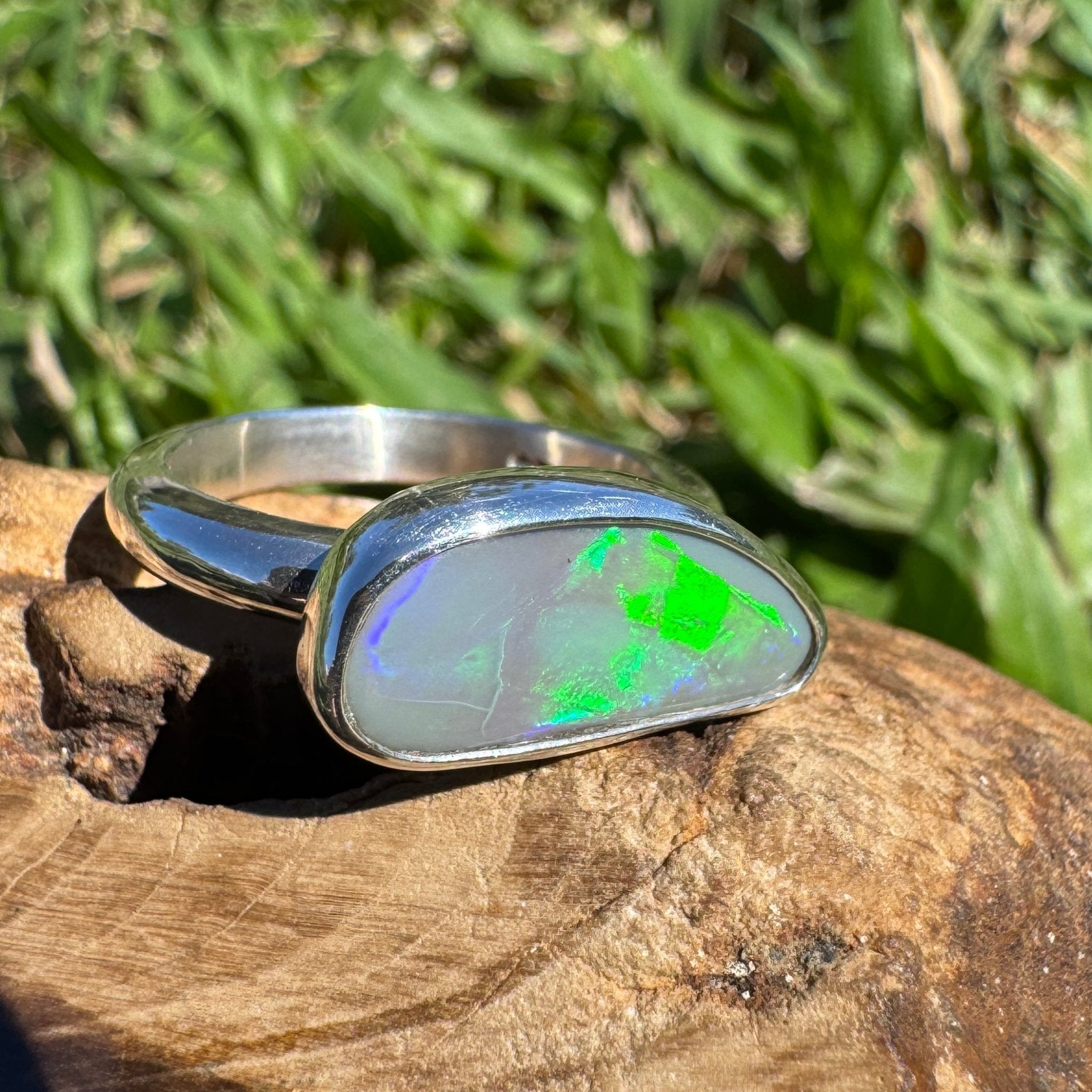 2.02ct Australian Solid Lightning Ridge Opal Silver Ring ~ 'Emu Park Essence' | 925 Sterling Silver | Solid Australian Opal