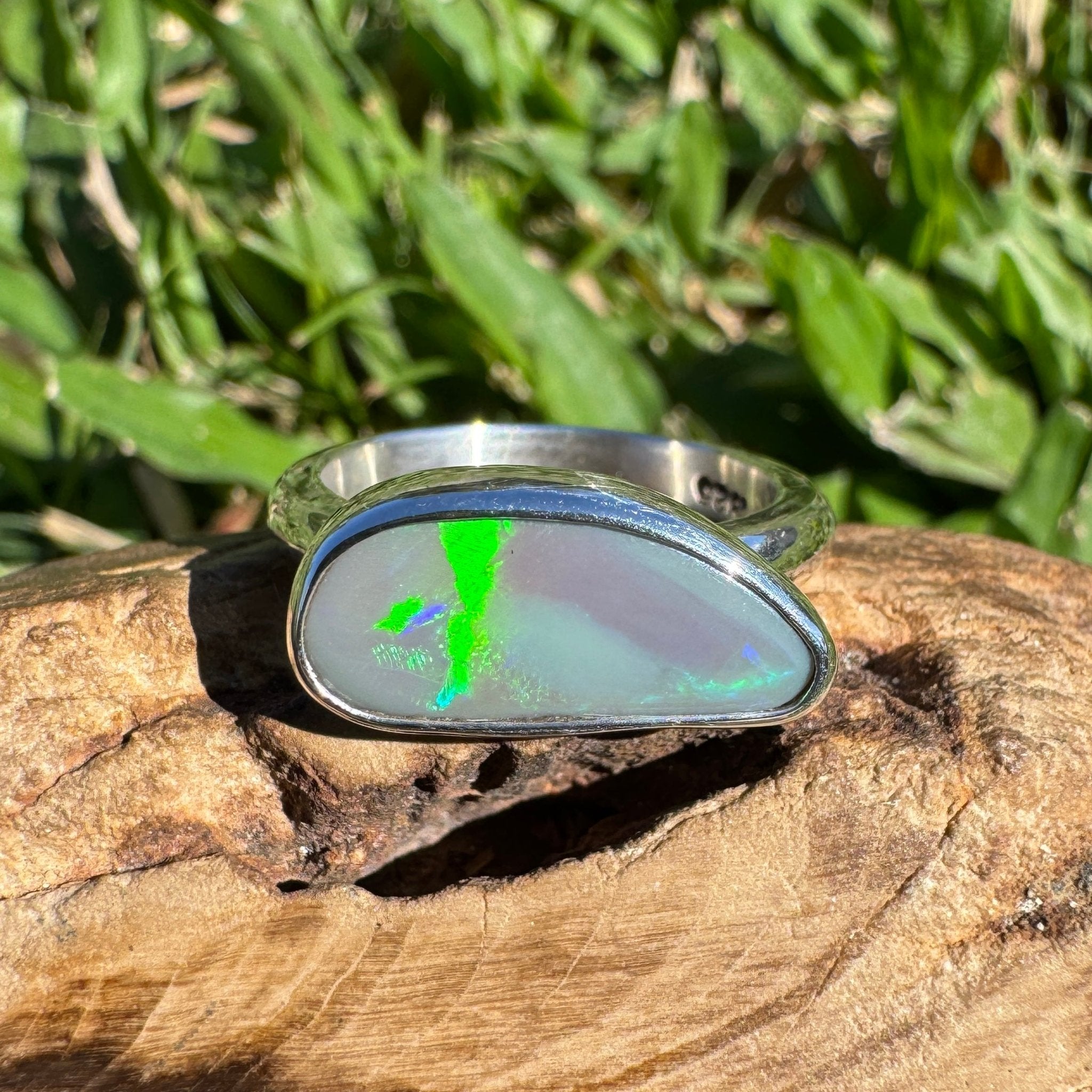 2.02ct Australian Solid Lightning Ridge Opal Silver Ring ~ 'Emu Park Essence' | 925 Sterling Silver | Solid Australian Opal
