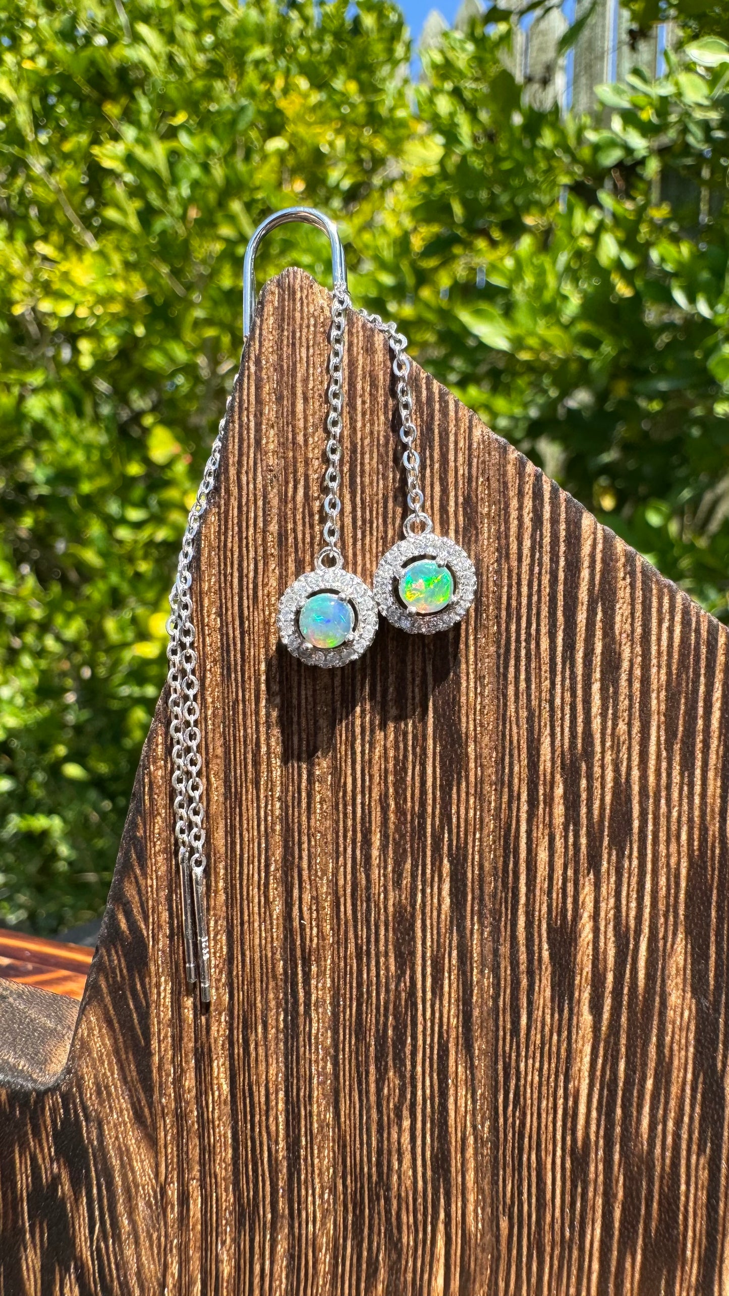 'Whitsunday Sparkle' ~ Handcrafted 0.7ct Solid Lightning Ridge Opal and Cubic Zirconia Earrings - Iona Opal Australia