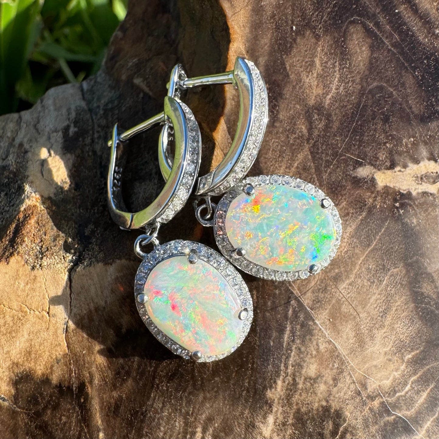 2ct Solid Coober Pedy Opal and Cubic Zirconia Sterling Silver Earrings