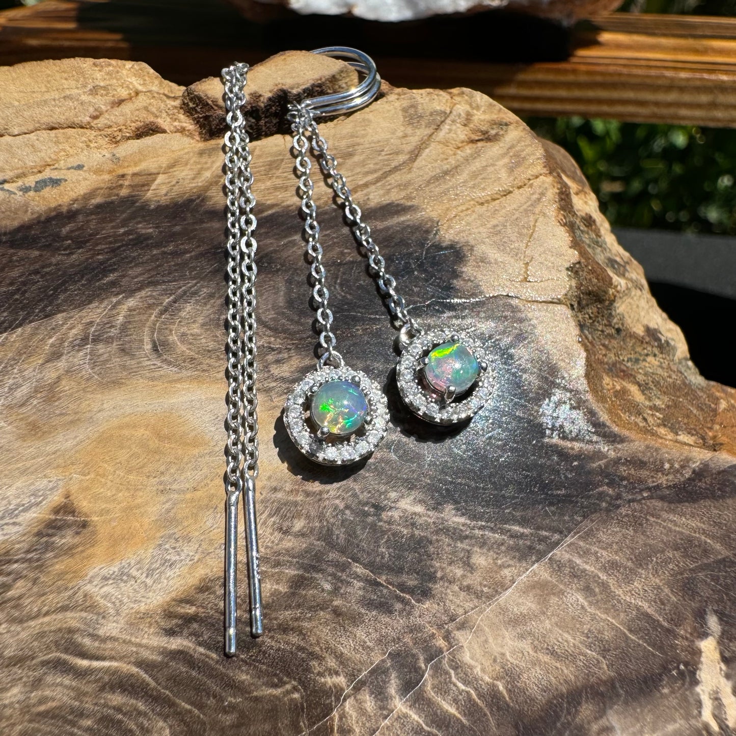 'Whitsunday Sparkle' ~ Handcrafted 0.7ct Solid Lightning Ridge Opal and Cubic Zirconia Earrings - Iona Opal Australia