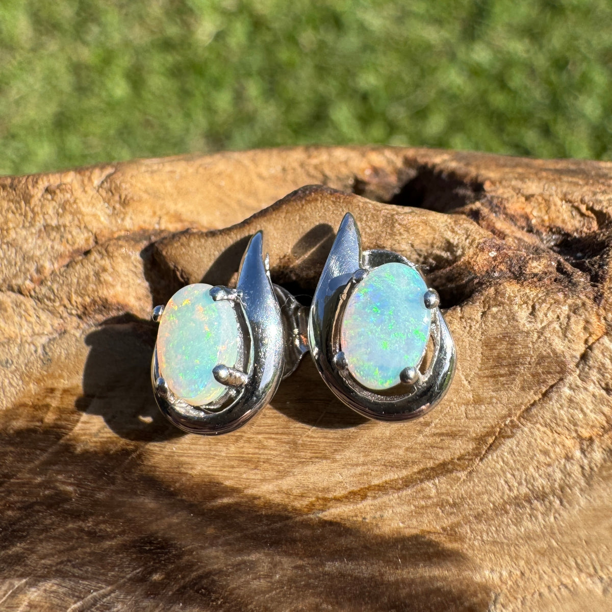 1ct Coober Pedy Opal Stud Earrings ~ 'Tidbinbilla Twin Light' | 925 Sterling Silver | Solid Australian Opal