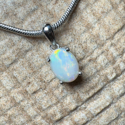 'Rainbow' ~ Handcrafted 0.8ct Solid Coober Pedy Opal Sterling Silver Pendant Necklace