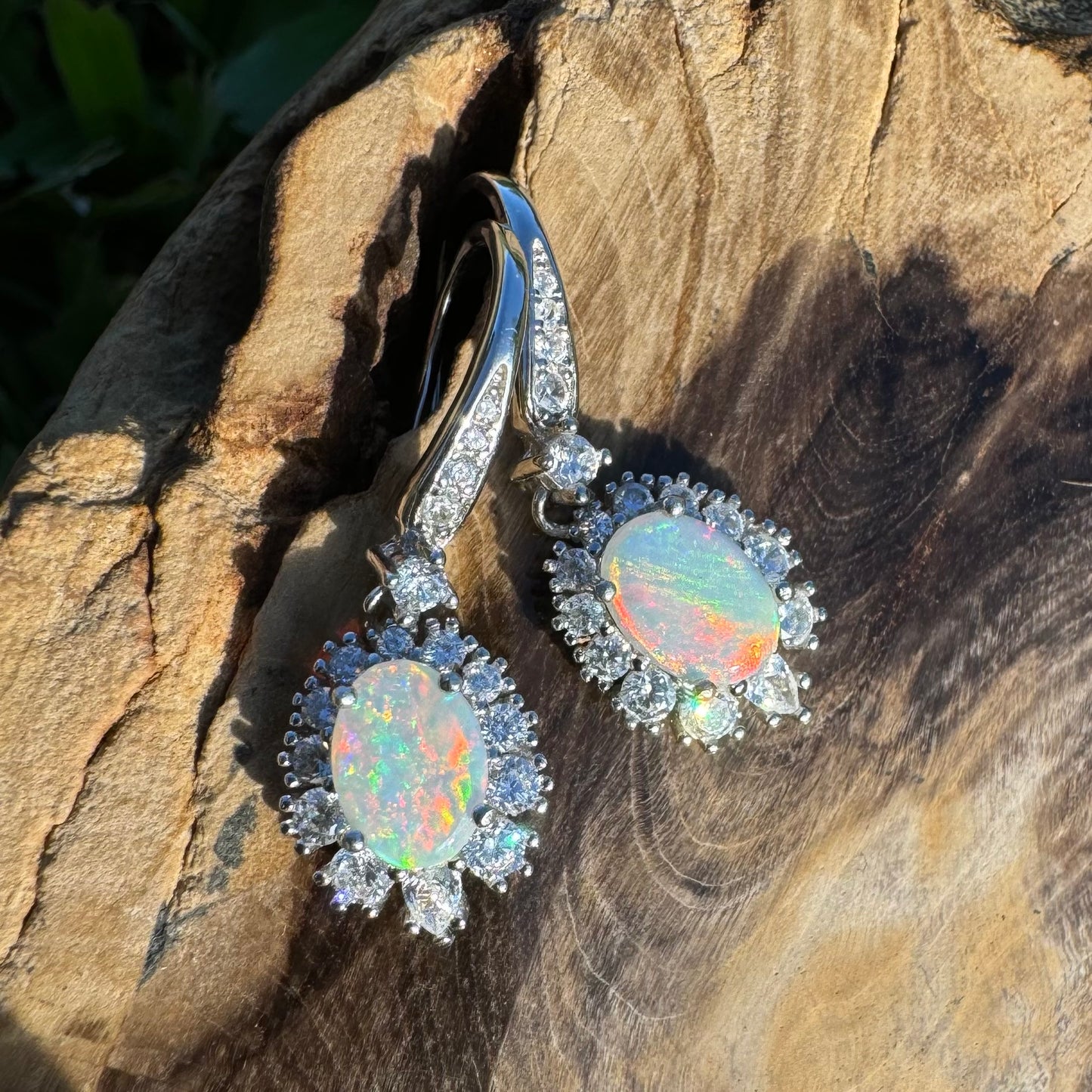 1.2ct Solid Coober Pedy Opal and Cubic Zirconia Sterling Silver Earrings