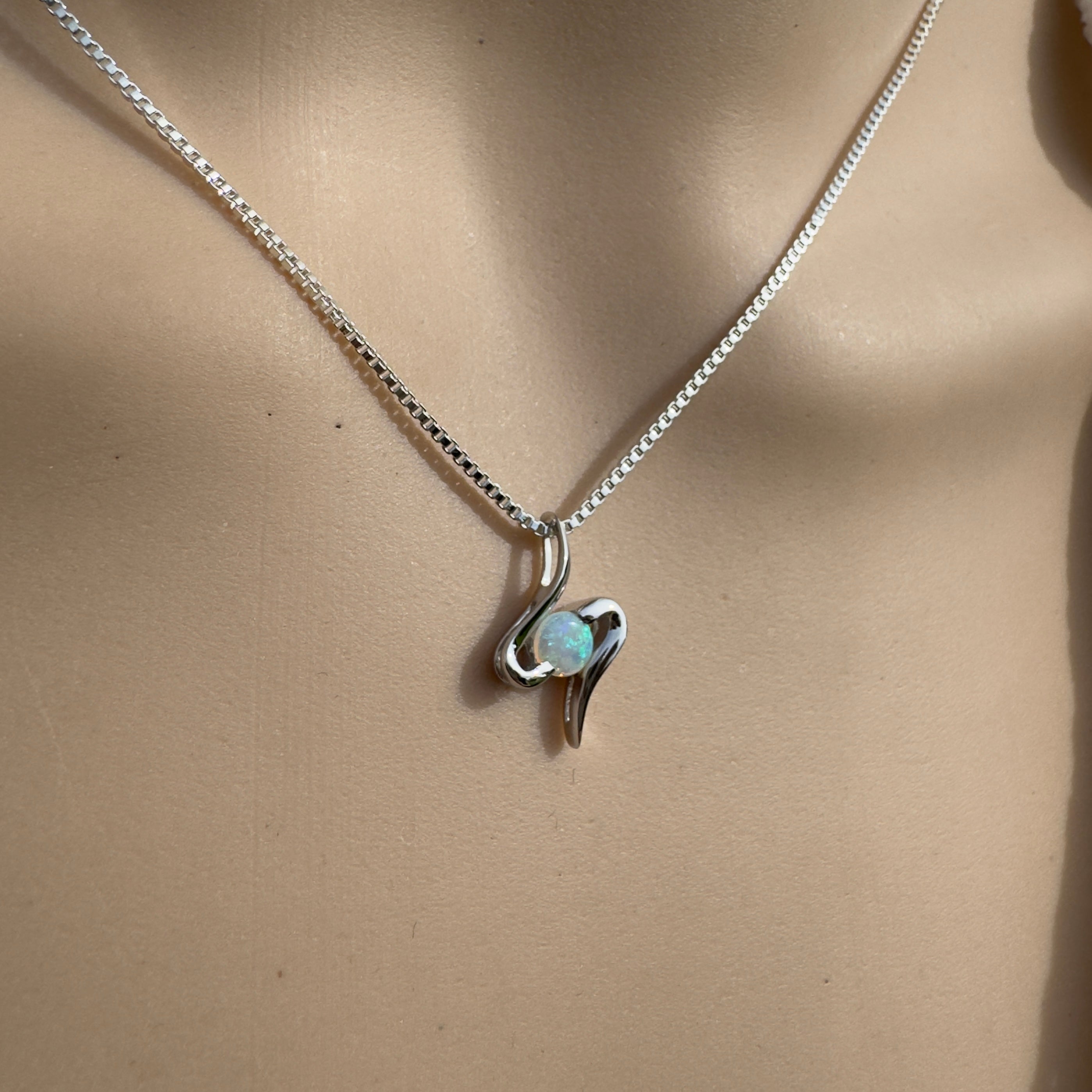 0.3ct Coober Pedy Opal Pendant Necklace ~ 'Litchfield Flow' | 9ct White Gold | Solid Australian Opal
