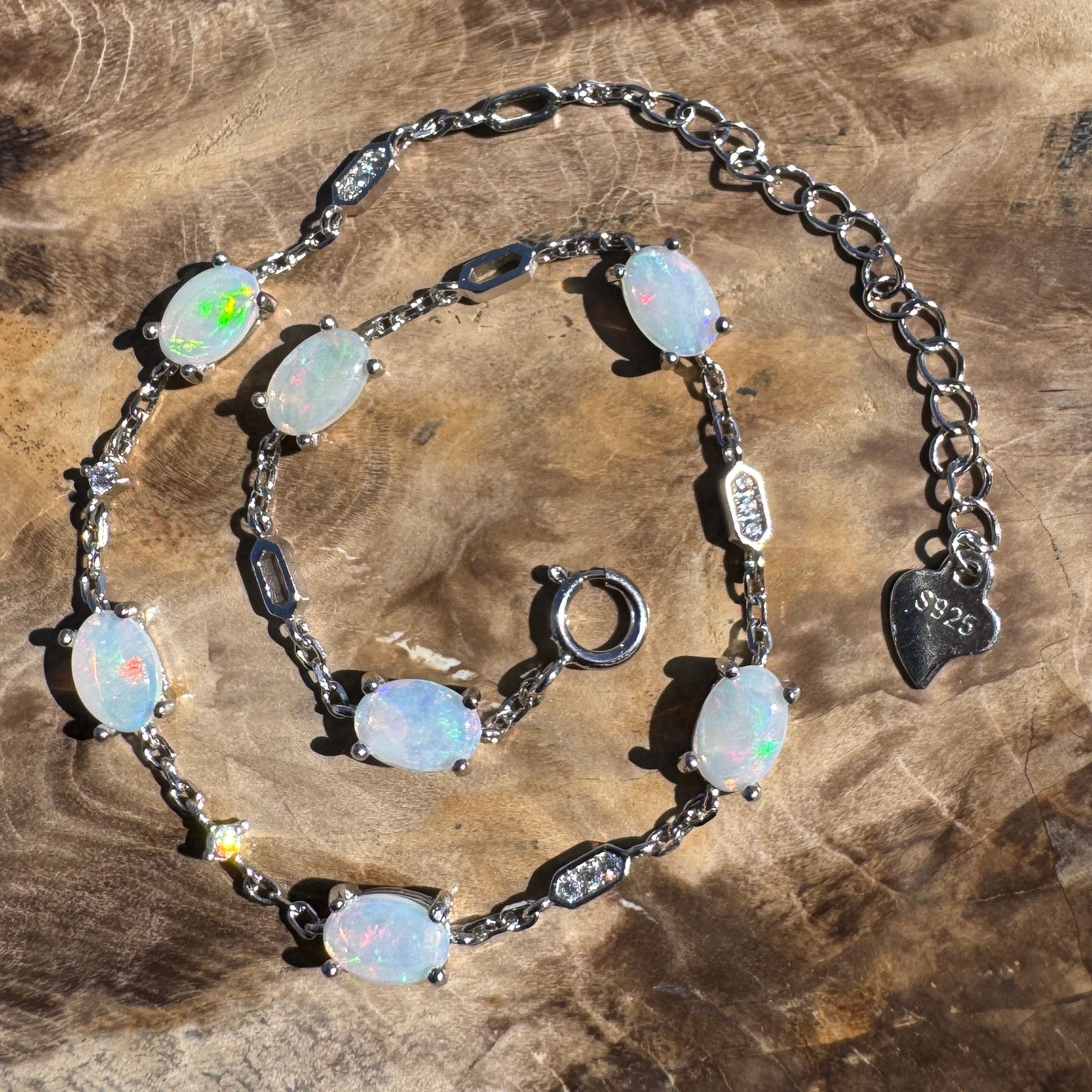 2.1ct Coober Pedy Opal Bracelet ~ 'Oodnadatta Seven Spectrum' | 925 Sterling Silver | Solid Australian Opal
