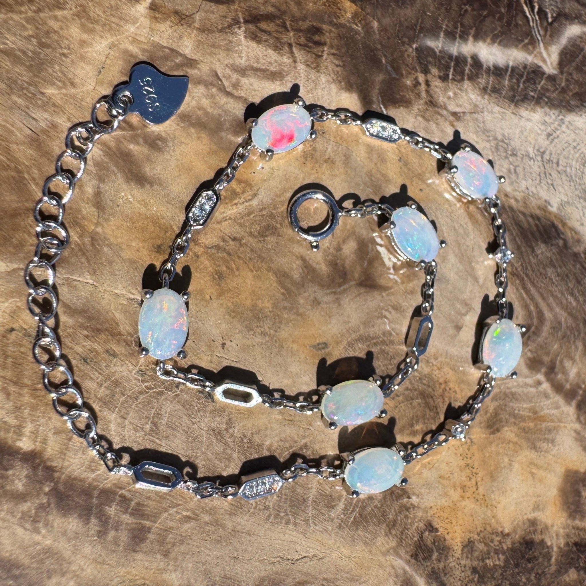 2.1ct Coober Pedy Opal Bracelet ~ 'Oodnadatta Seven Spectrum' | 925 Sterling Silver | Solid Australian Opal