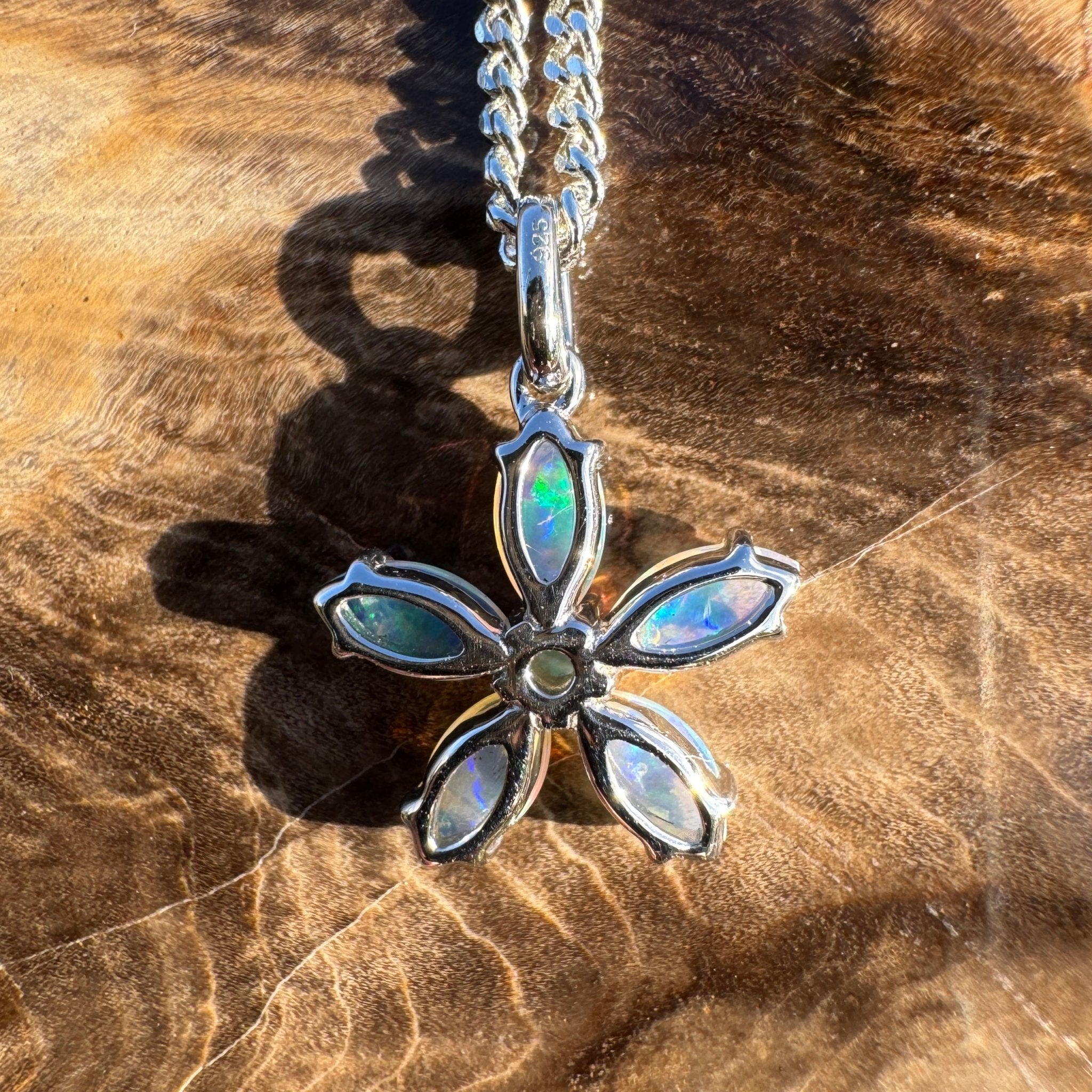 2.1ct Coober Pedy Opal Flower Pendant Necklace ~ 'Kakadu Bloom' | 925 Sterling Silver | Solid Australian Opal