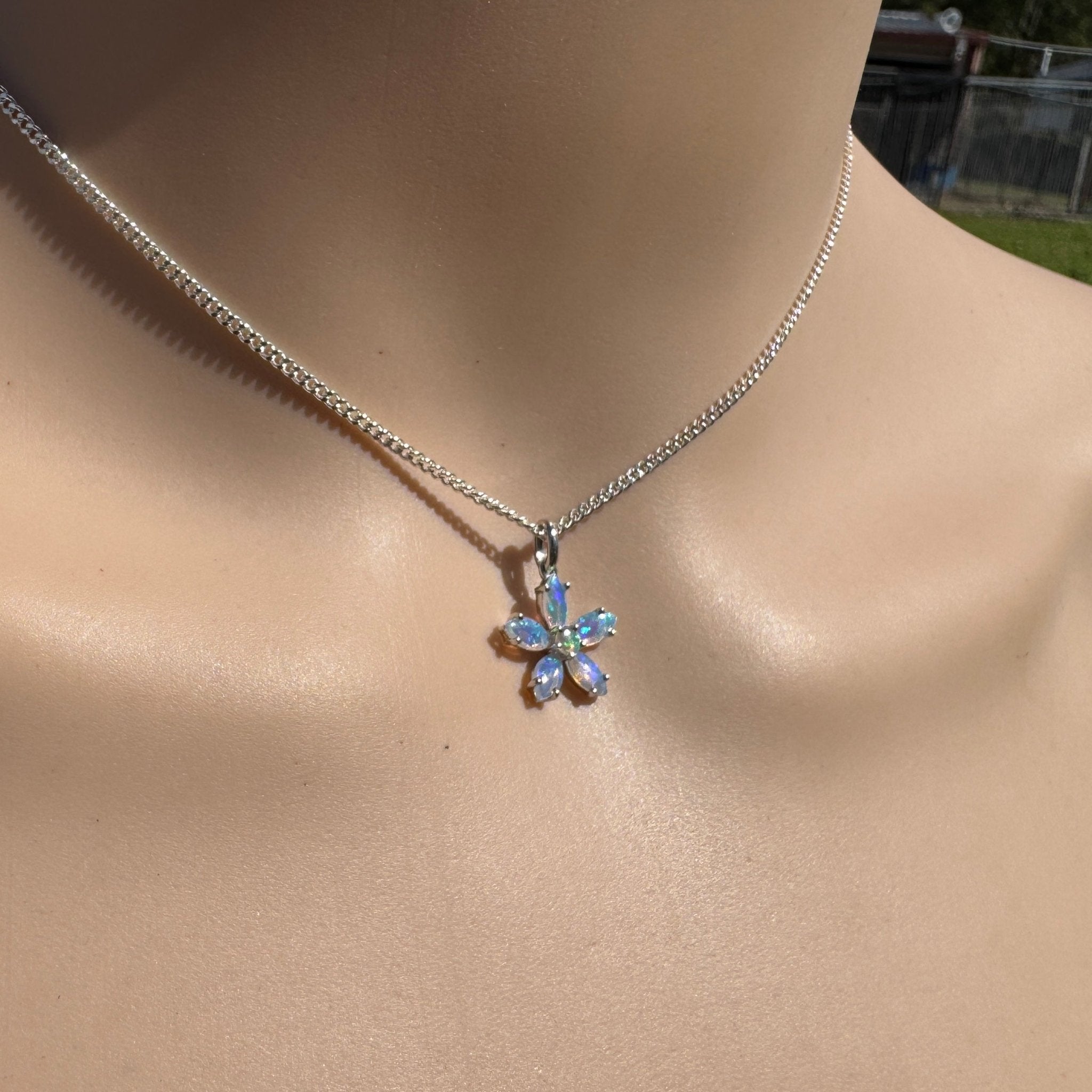 2.1ct Coober Pedy Opal Flower Pendant Necklace ~ 'Kakadu Bloom' | 925 Sterling Silver | Solid Australian Opal