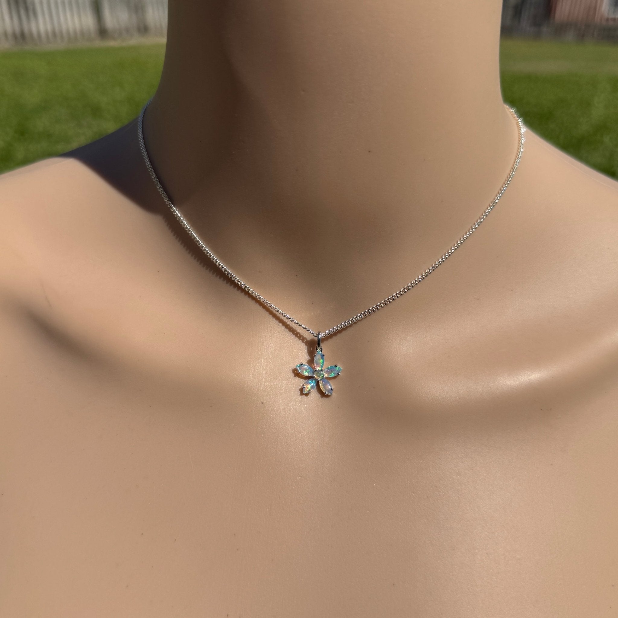 2.1ct Coober Pedy Opal Flower Pendant Necklace ~ 'Kakadu Bloom' | 925 Sterling Silver | Solid Australian Opal