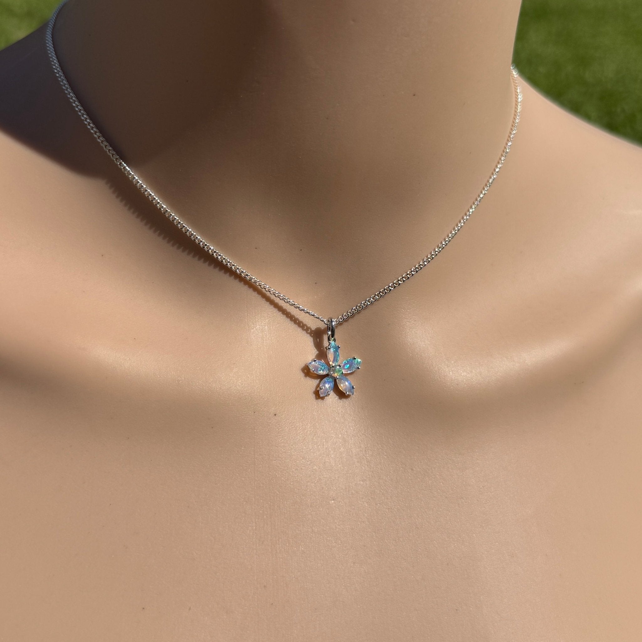 2.1ct Coober Pedy Opal Flower Pendant Necklace ~ 'Kakadu Bloom' | 925 Sterling Silver | Solid Australian Opal
