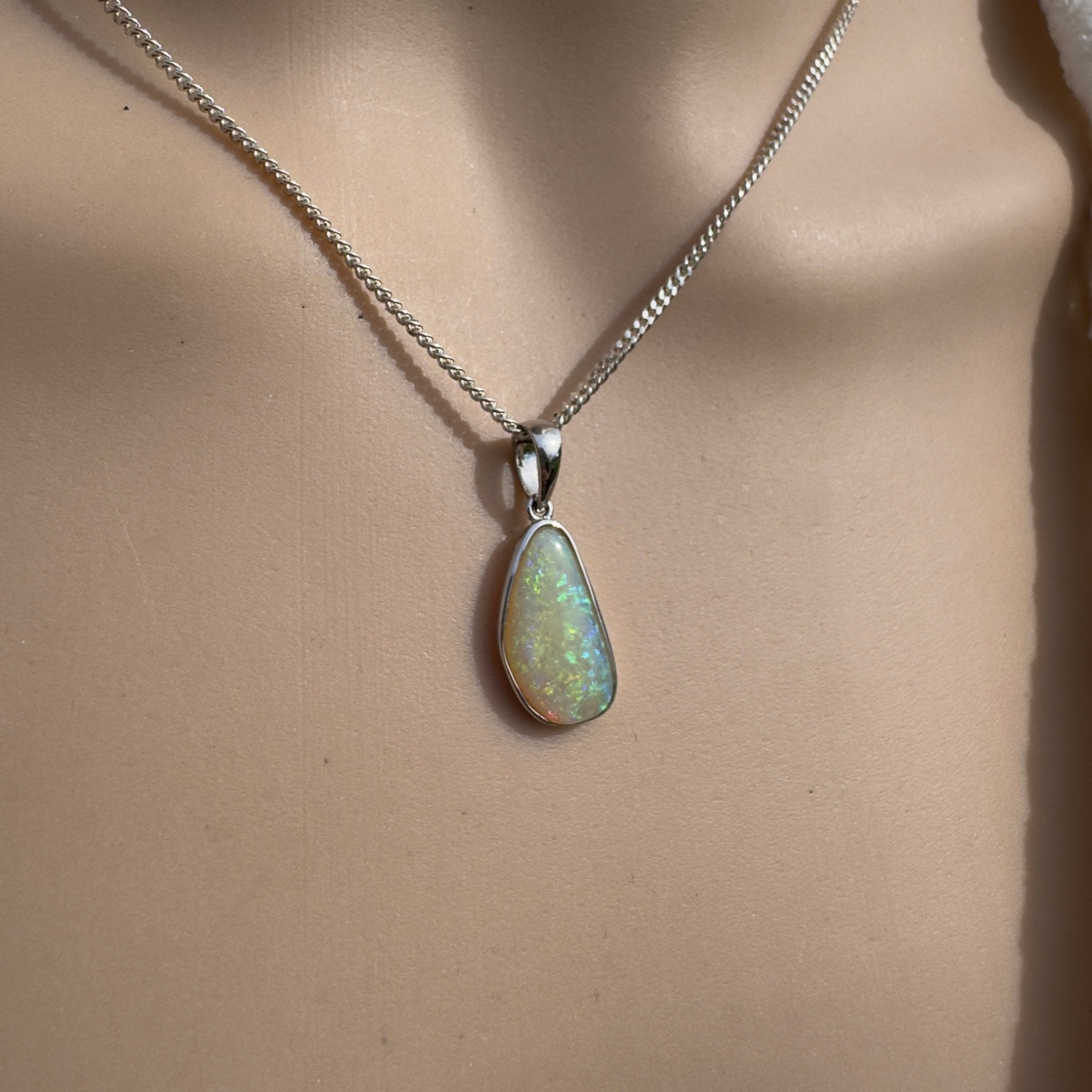 2.1ct Coober Pedy Opal Pendant Necklace ~ 'Bondi Beach Brightness' | 925 Sterling Silver | Solid Australian Opal