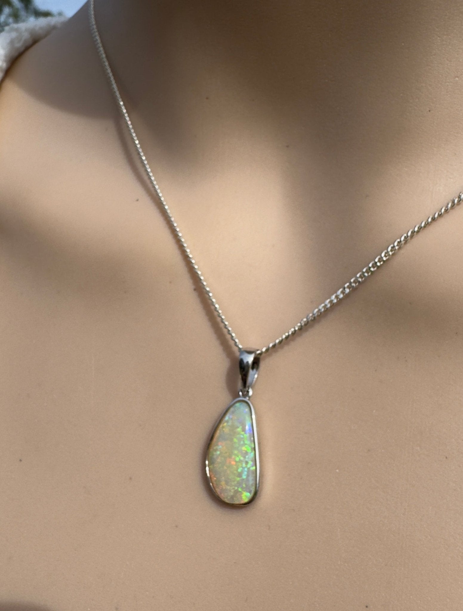 2.1ct Coober Pedy Opal Pendant Necklace ~ 'Bondi Beach Brightness' | 925 Sterling Silver | Solid Australian Opal