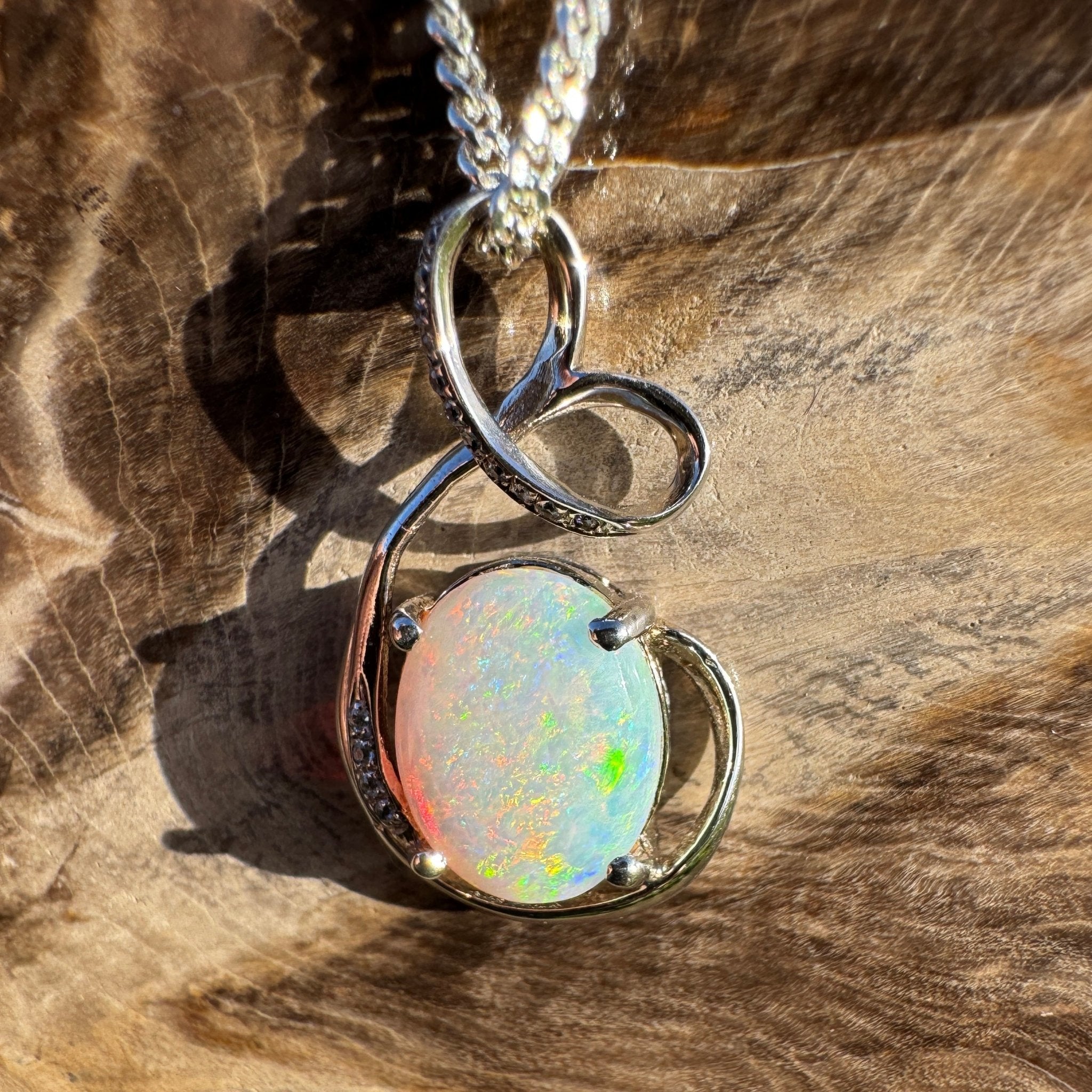 2.1ct Coober Pedy Opal Pendant Necklace ~ 'Karijini Ribbon' | 925 Sterling Silver | Solid Australian Opal