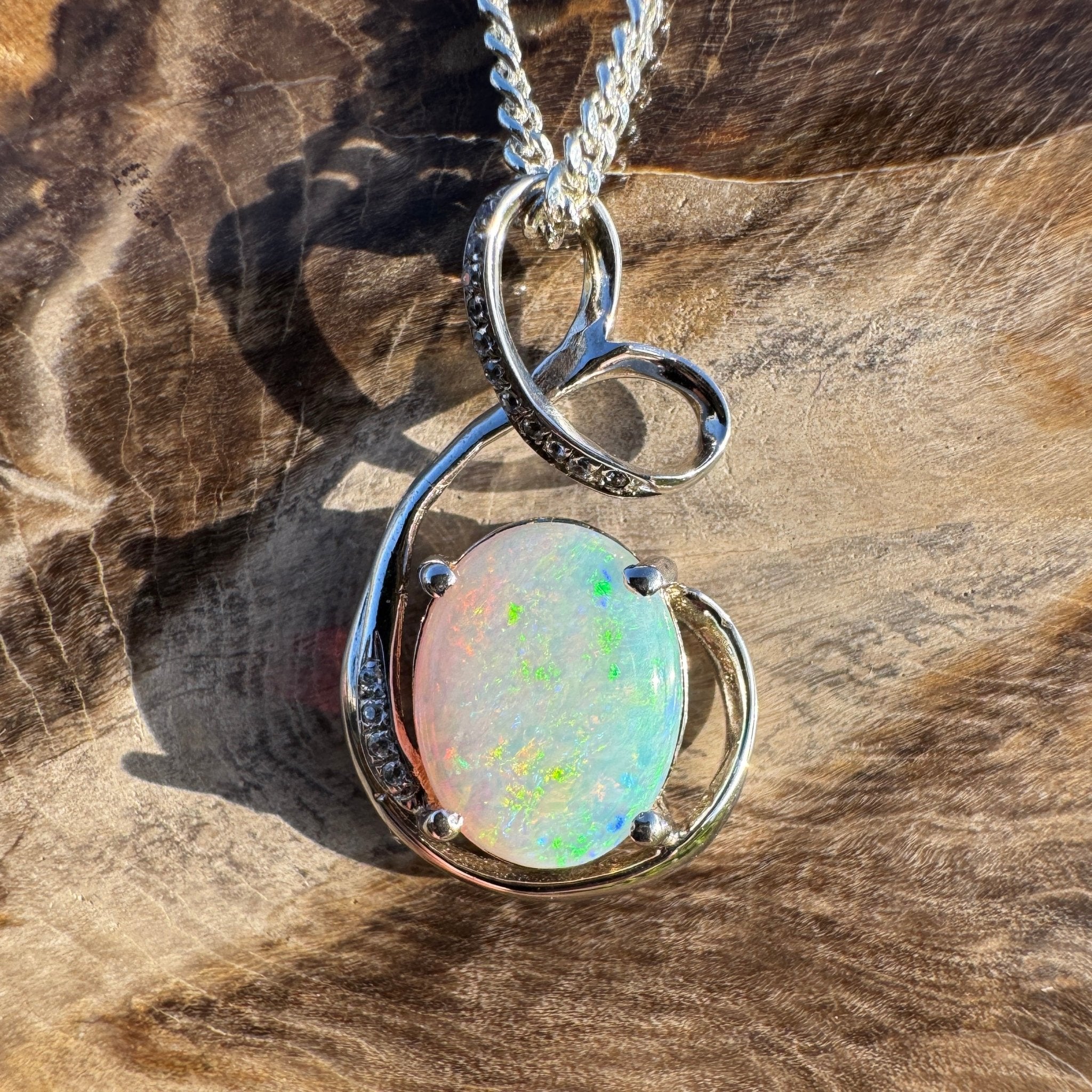 2.1ct Coober Pedy Opal Pendant Necklace ~ 'Karijini Ribbon' | 925 Sterling Silver | Solid Australian Opal