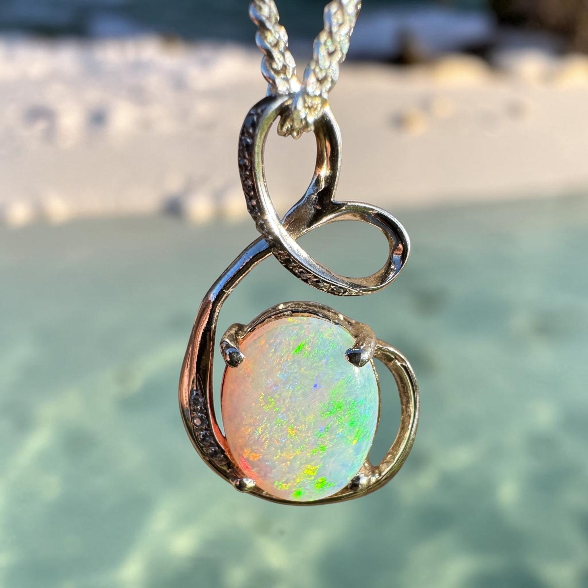 2.1ct Coober Pedy Opal Pendant Necklace ~ 'Karijini Ribbon' | 925 Sterling Silver | Solid Australian Opal