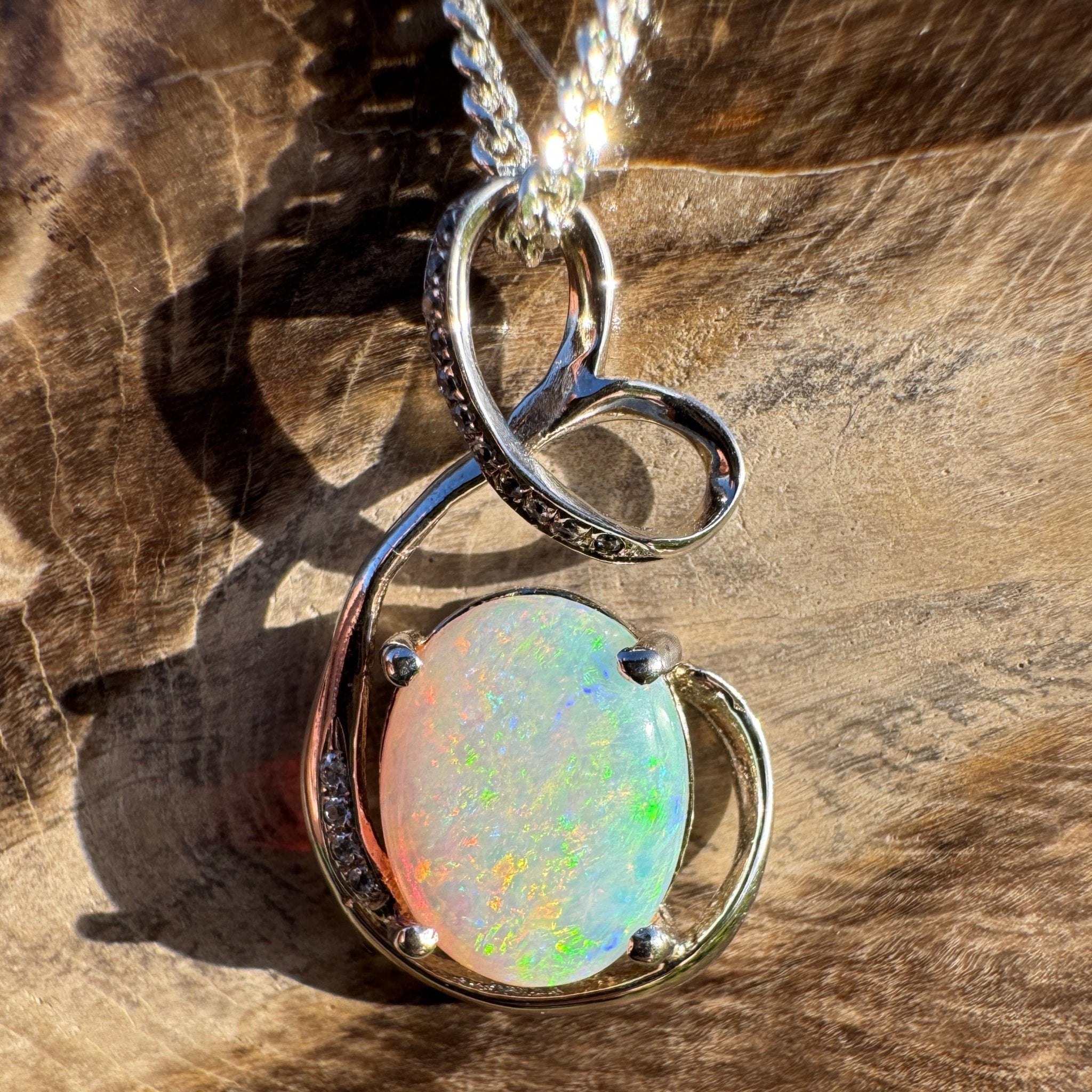 2.1ct Coober Pedy Opal Pendant Necklace ~ 'Karijini Ribbon' | 925 Sterling Silver | Solid Australian Opal