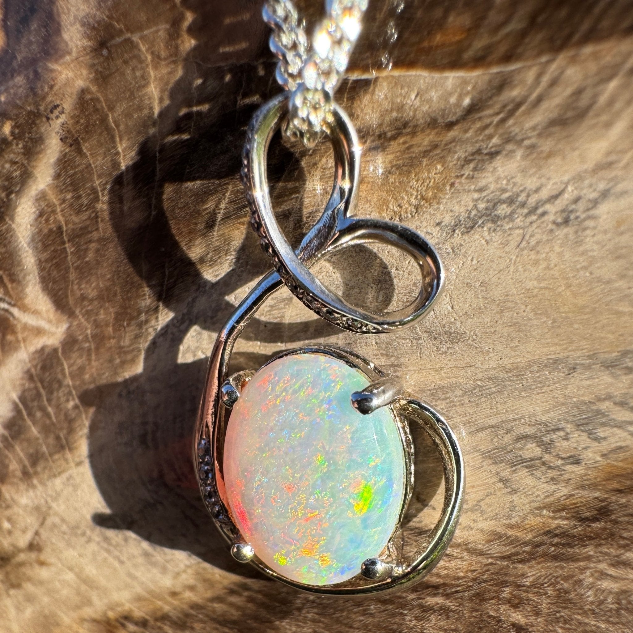 2.1ct Coober Pedy Opal Pendant Necklace ~ 'Karijini Ribbon' | 925 Sterling Silver | Solid Australian Opal