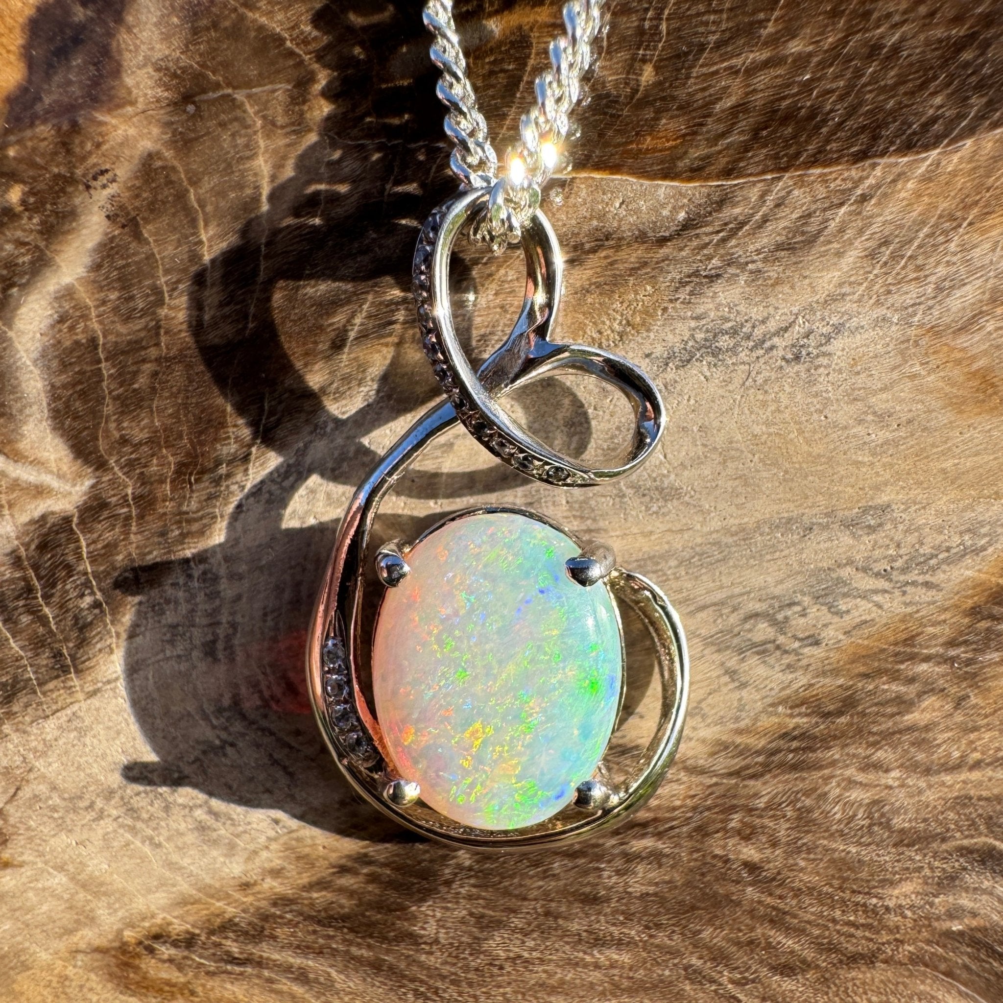 2.1ct Coober Pedy Opal Pendant Necklace ~ 'Karijini Ribbon' | 925 Sterling Silver | Solid Australian Opal