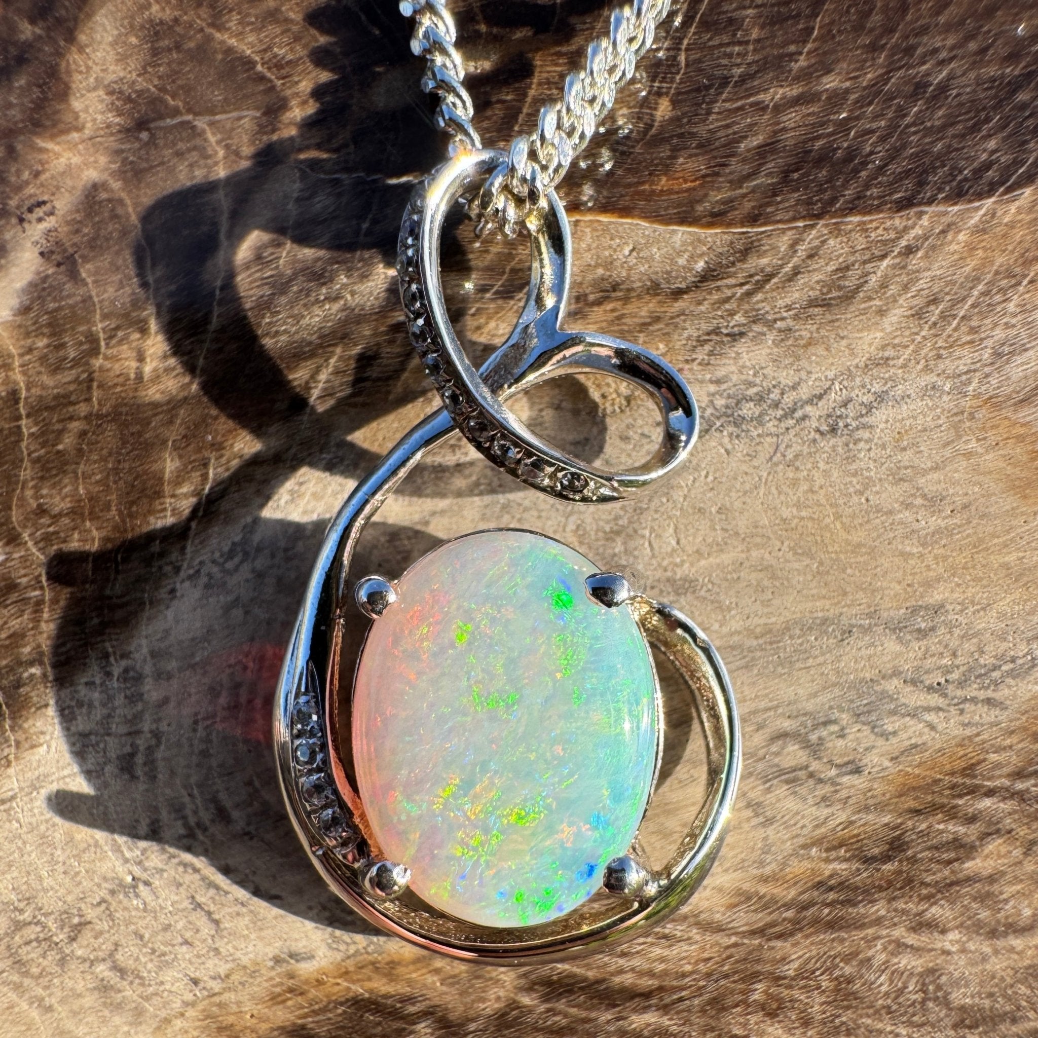 2.1ct Coober Pedy Opal Pendant Necklace ~ 'Karijini Ribbon' | 925 Sterling Silver | Solid Australian Opal