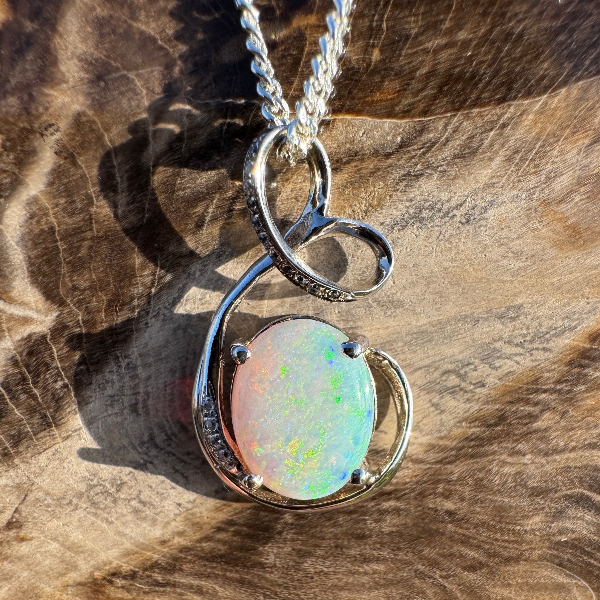 2.1ct Coober Pedy Opal Pendant Necklace ~ 'Karijini Ribbon' | 925 Sterling Silver | Solid Australian Opal