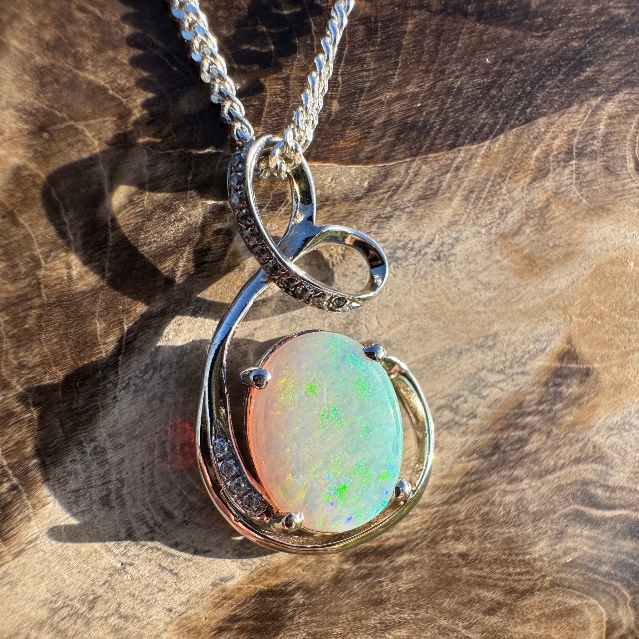 2.1ct Coober Pedy Opal Pendant Necklace ~ 'Karijini Ribbon' | 925 Sterling Silver | Solid Australian Opal