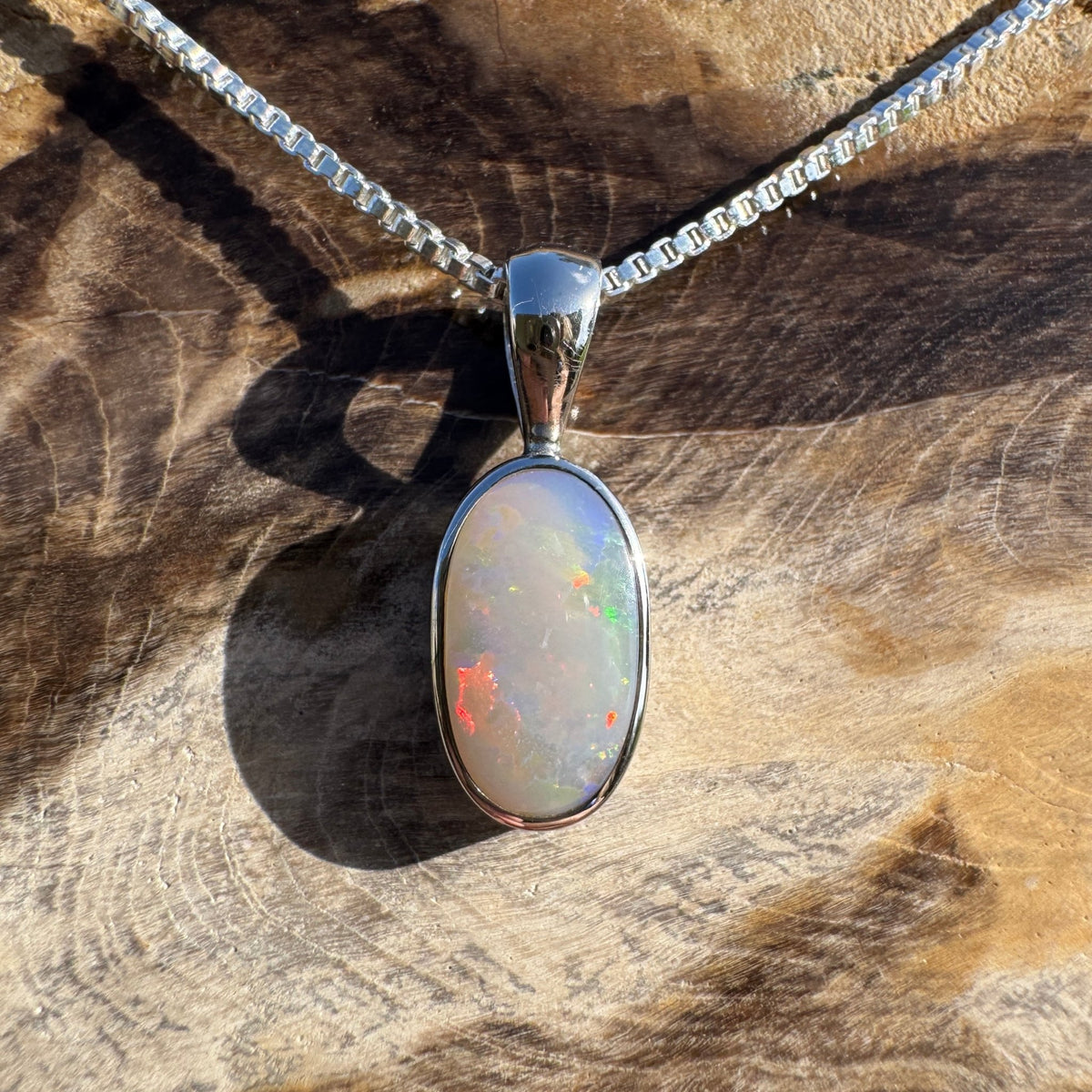 2.1ct Lightning Ridge Opal Pendant Necklace ~ 'Collarenebri Firelight' | 925 Sterling Silver | Solid Australian Opal