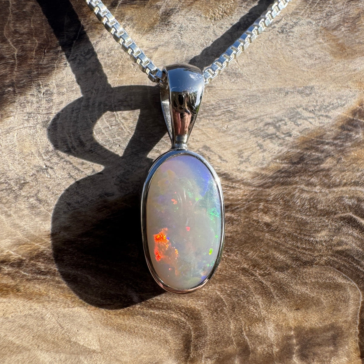 2.1ct Lightning Ridge Opal Pendant Necklace ~ 'Collarenebri Firelight' | 925 Sterling Silver | Solid Australian Opal